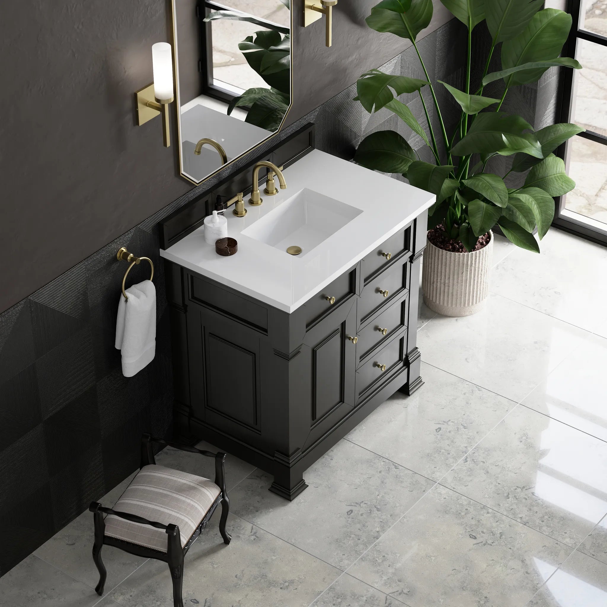 36" Brookfield Single Vanity in Black Onyx-White Zeus Silestone-8" Widespread image 6