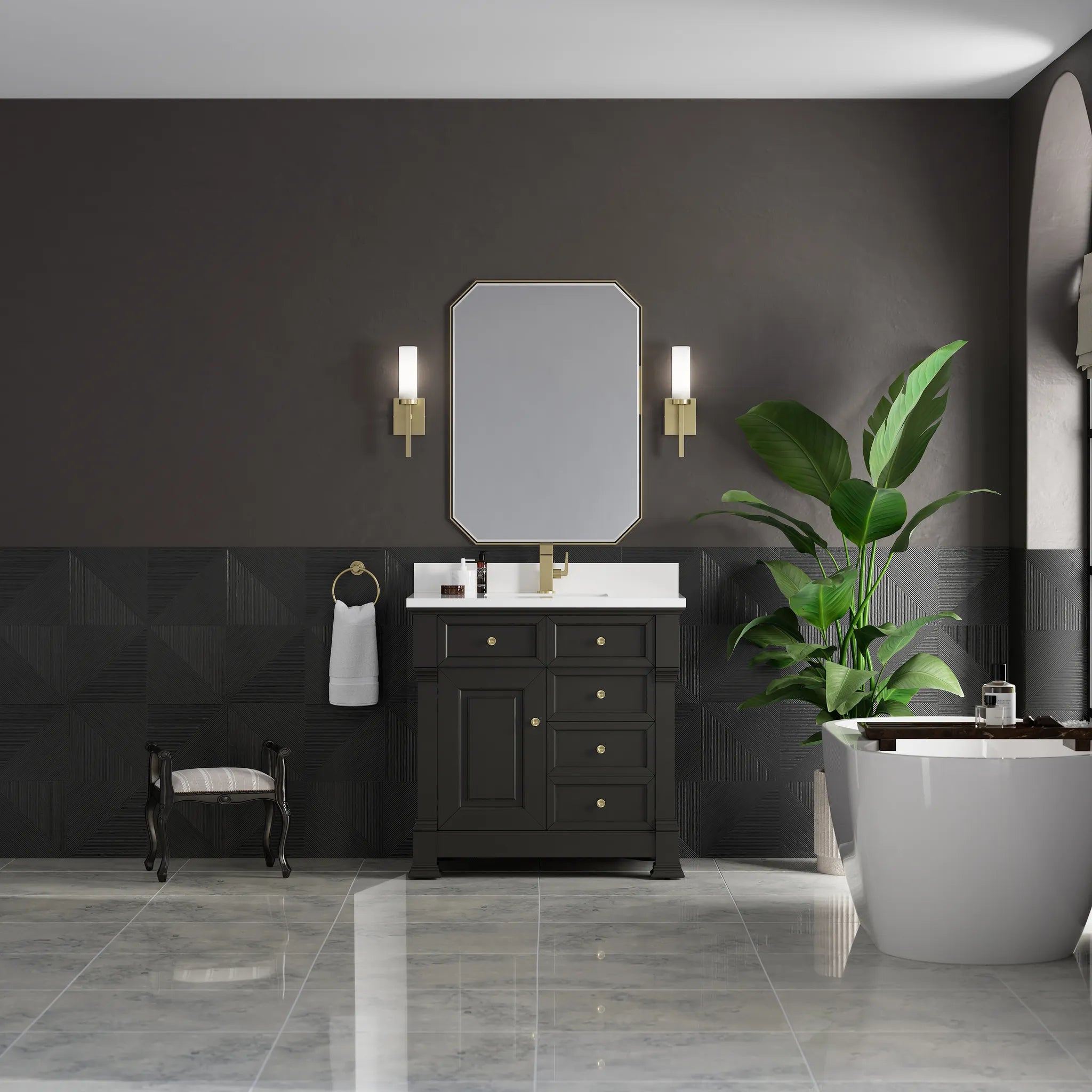 36" Brookfield Single Vanity in Black Onyx-White Zeus Silestone & Backsplash-Single Hole image 2