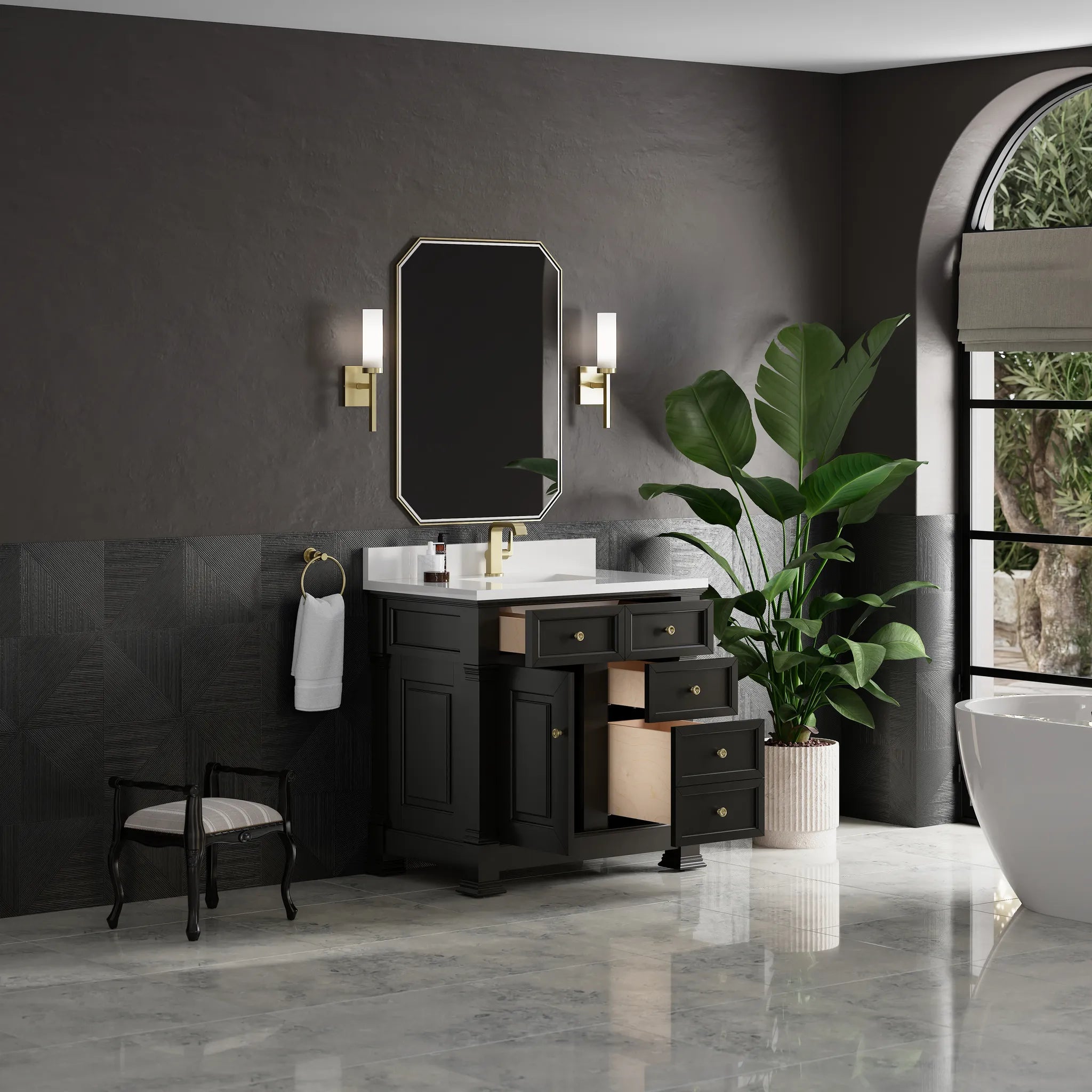 36" Brookfield Single Vanity in Black Onyx-White Zeus Silestone & Backsplash-Single Hole image 4