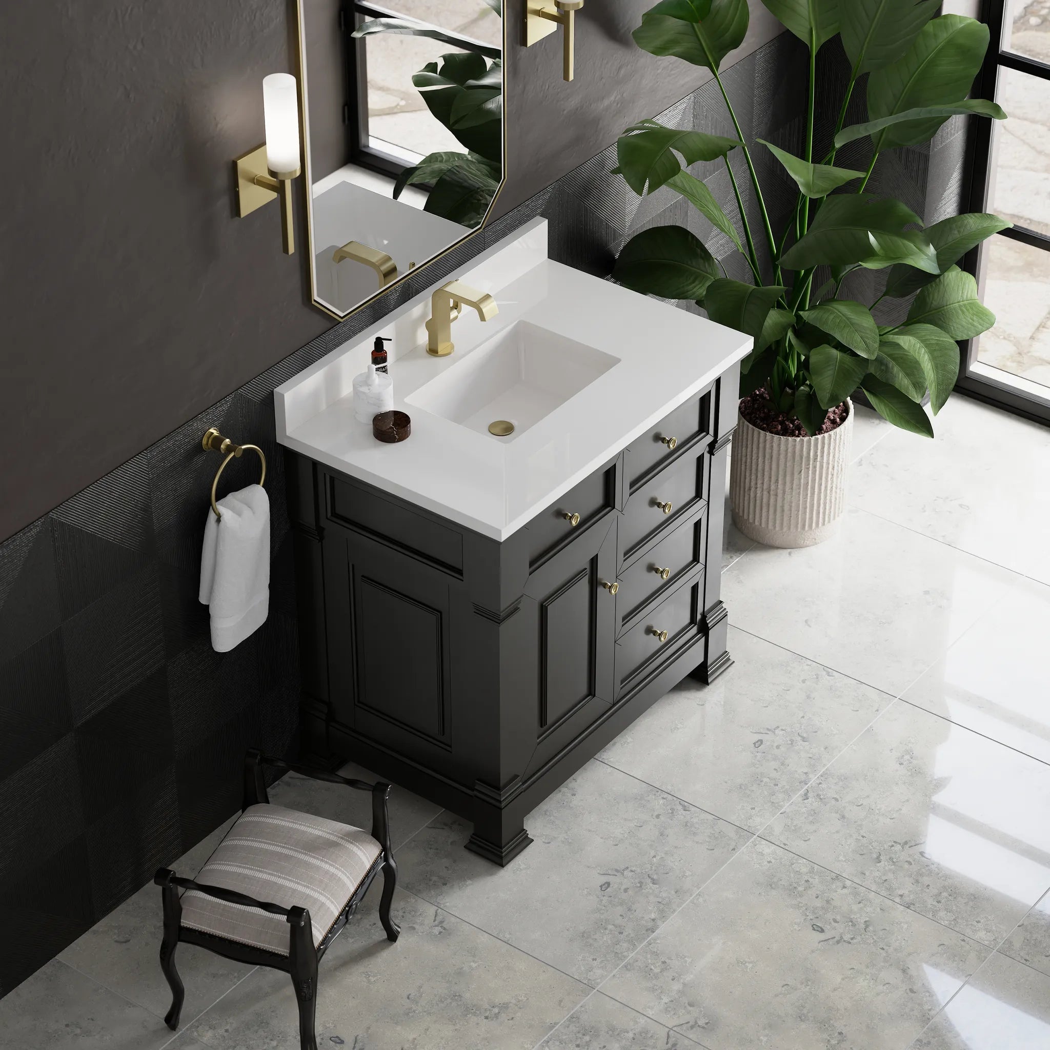 36" Brookfield Single Vanity in Black Onyx-White Zeus Silestone & Backsplash-Single Hole image 6