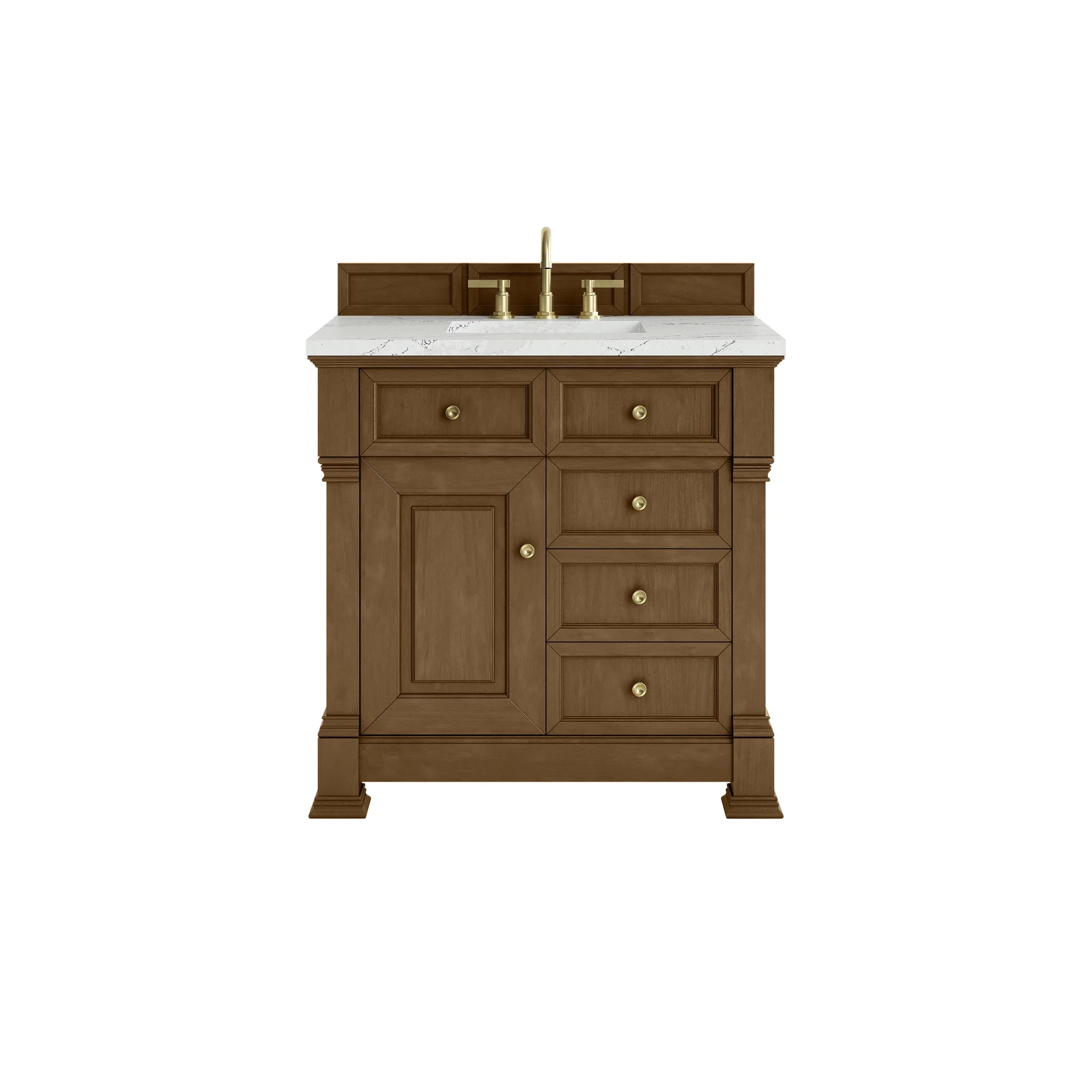 36" Brookfield Single Vanity in Honey Oak-Ethereal Noctis Silestone-8" Widespread image