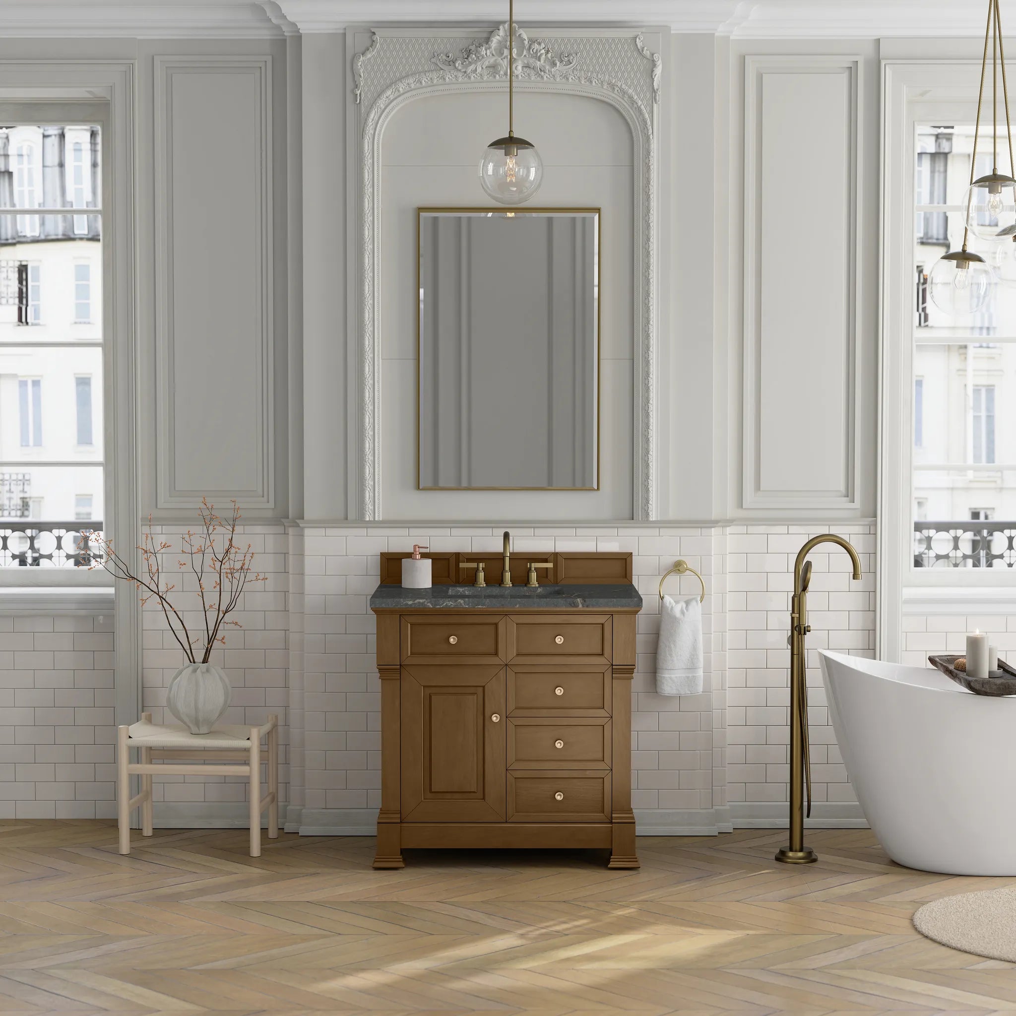 36" Brookfield Single Vanity in Honey Oak-Parisien Bleu Silestone-8" Widespread image 2