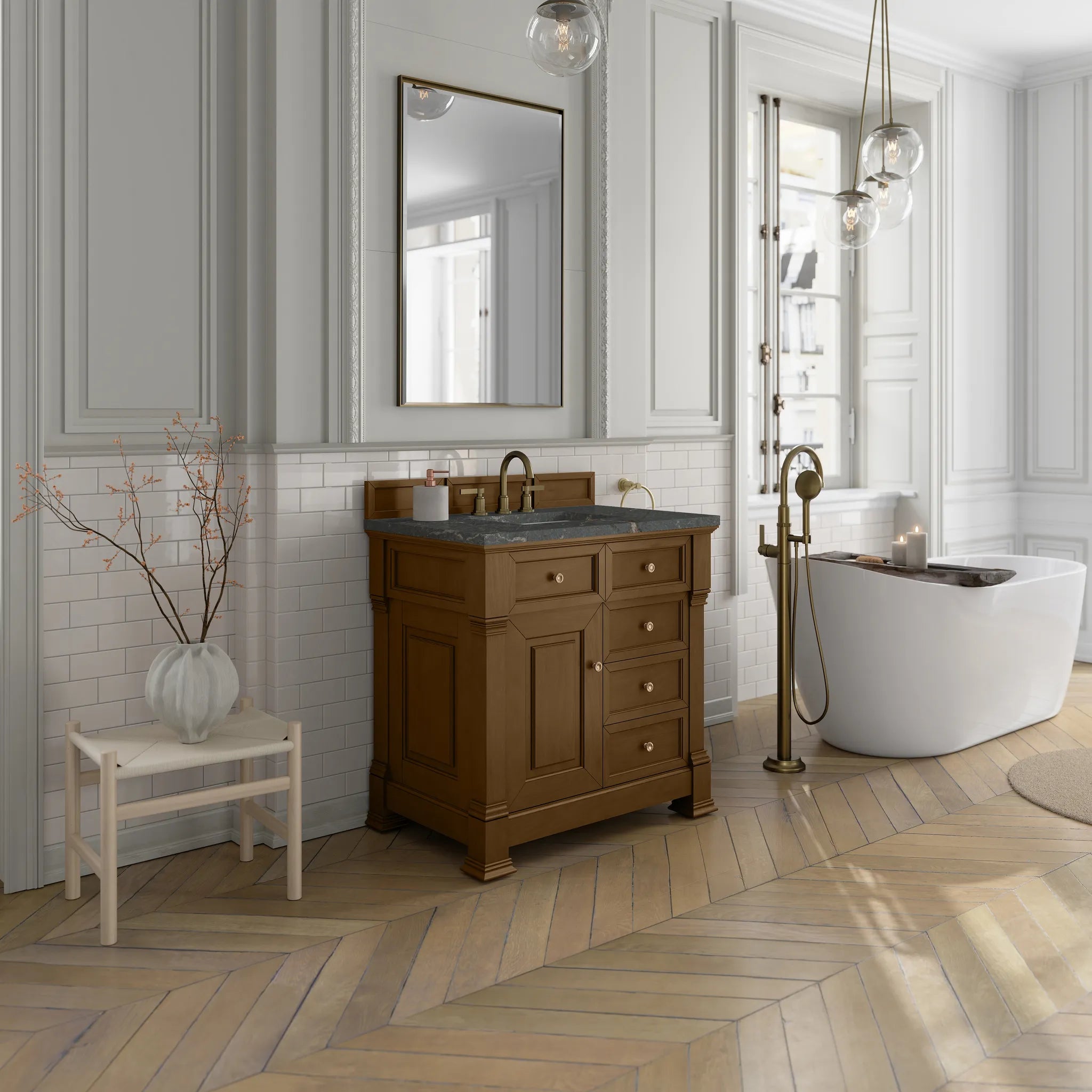 36" Brookfield Single Vanity in Honey Oak-Parisien Bleu Silestone-8" Widespread image 3