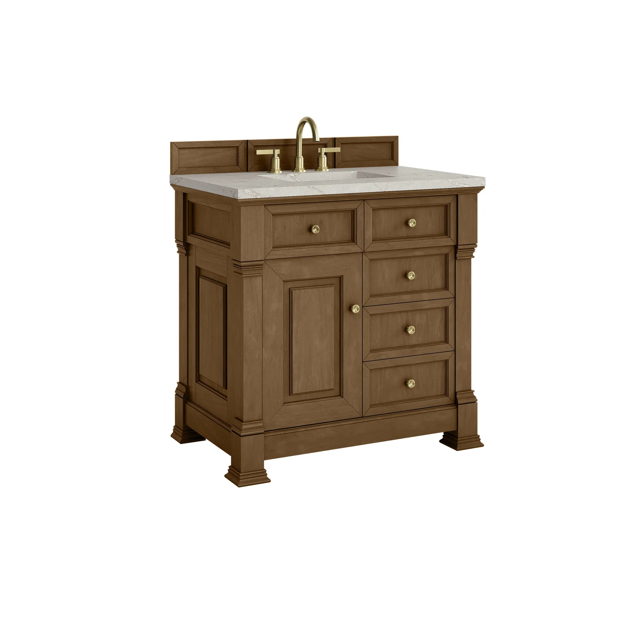 36" Brookfield Single Vanity in Honey Oak-Victorian Silver Silestone-8" Widespread image 9