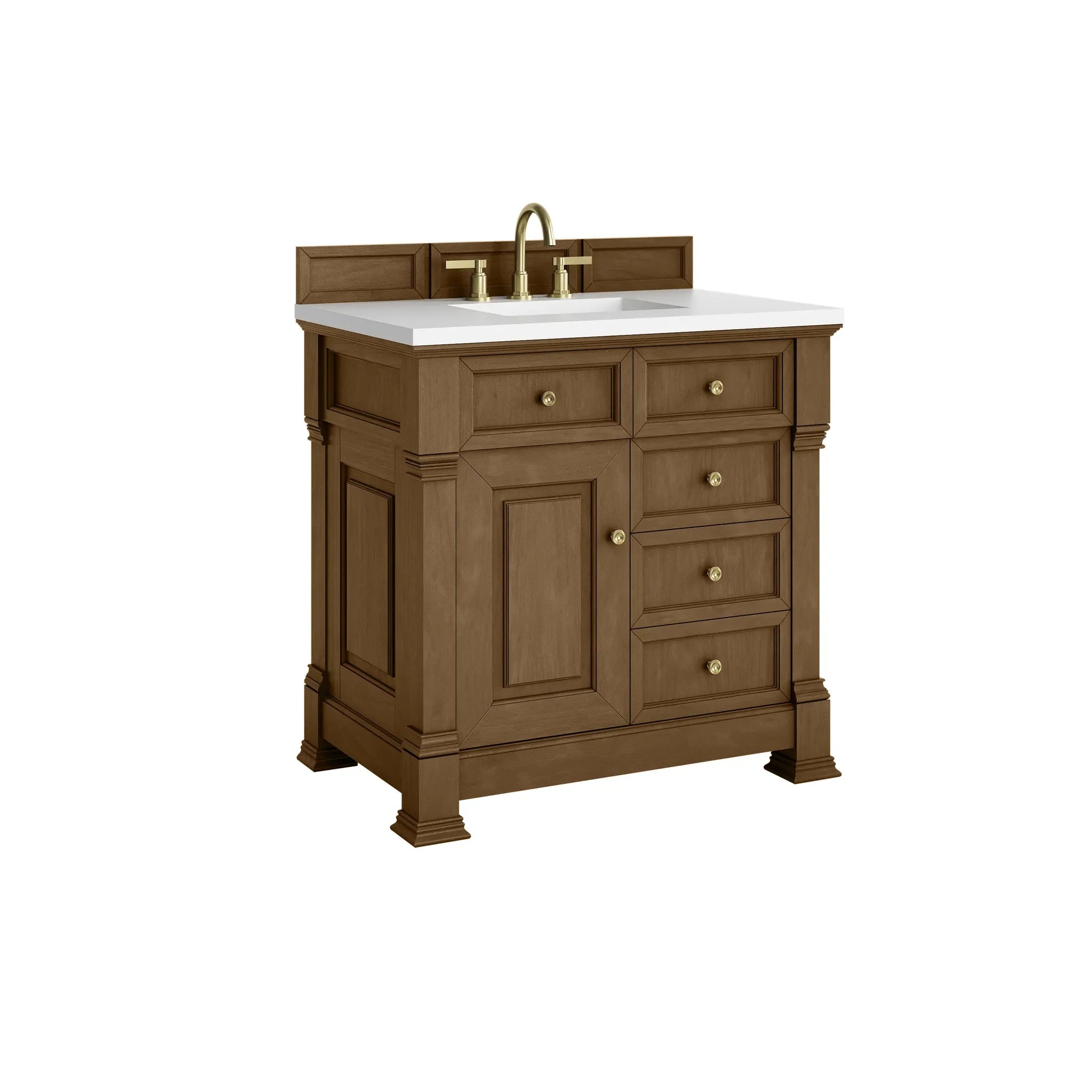 36" Brookfield Single Vanity in Honey Oak-White Zeus Silestone-8" Widespread image 9