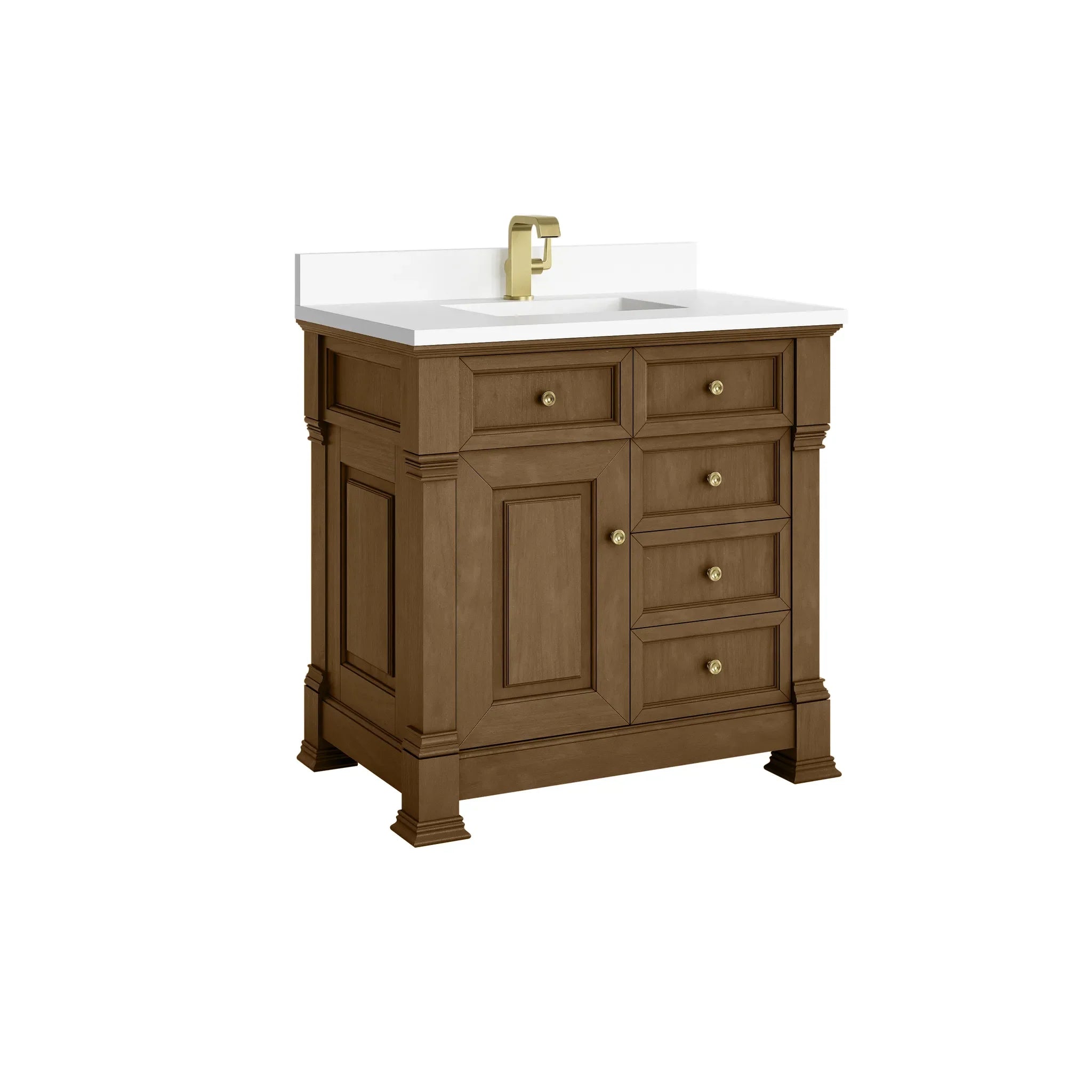 36" Brookfield Single Vanity in Honey Oak-White Zeus Silestone & Backsplash-Single Hole image 8