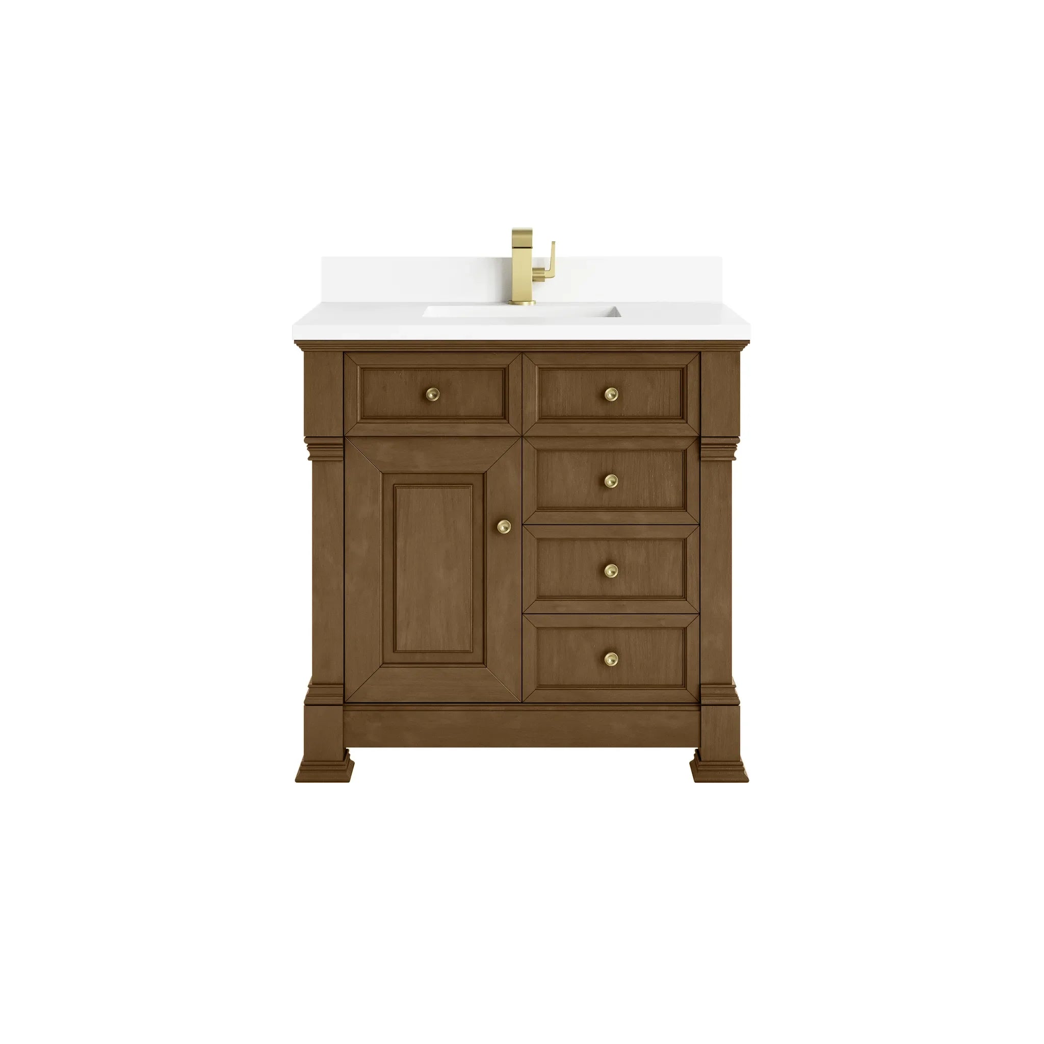 36" Brookfield Single Vanity in Honey Oak-White Zeus Silestone & Backsplash-Single Hole image