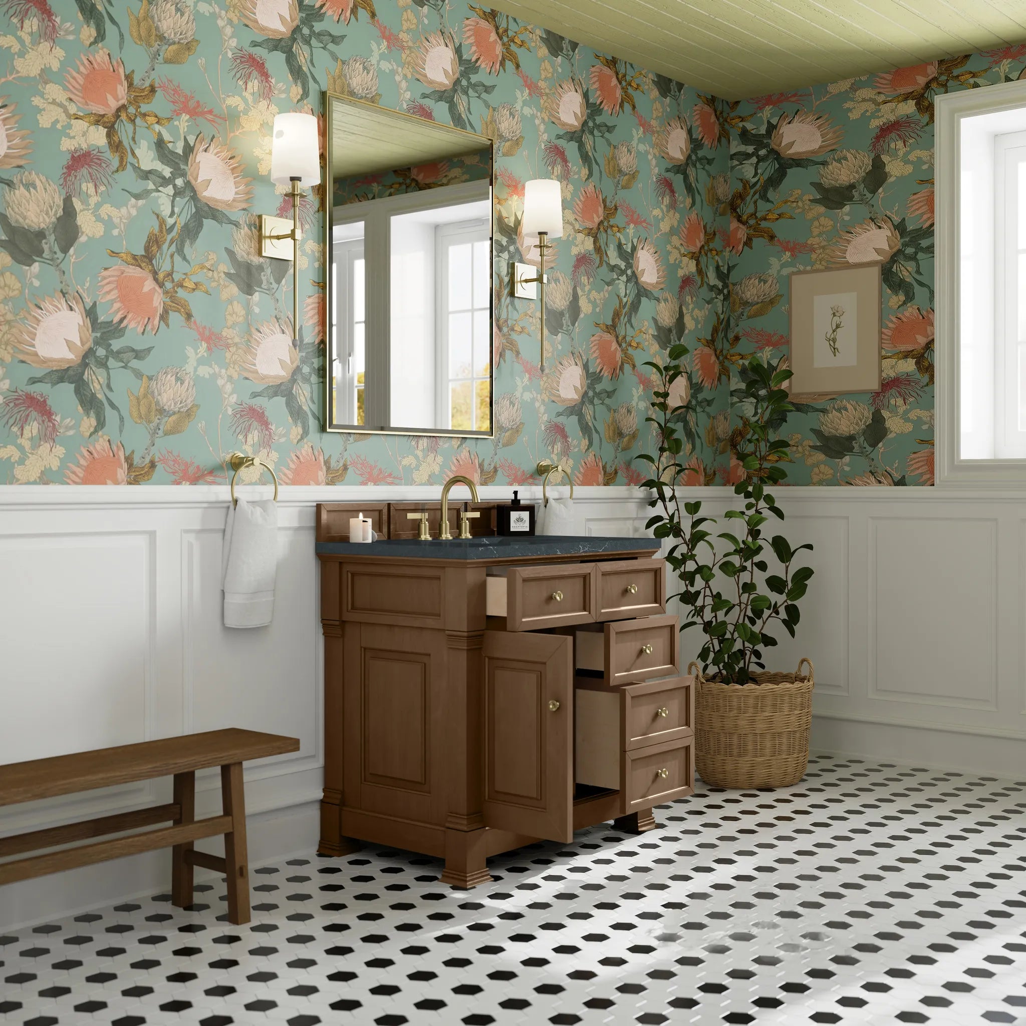 36" Brookfield Single Vanity in Pecan-Charcoal Soapstone Silestone-8" Widespread image 4