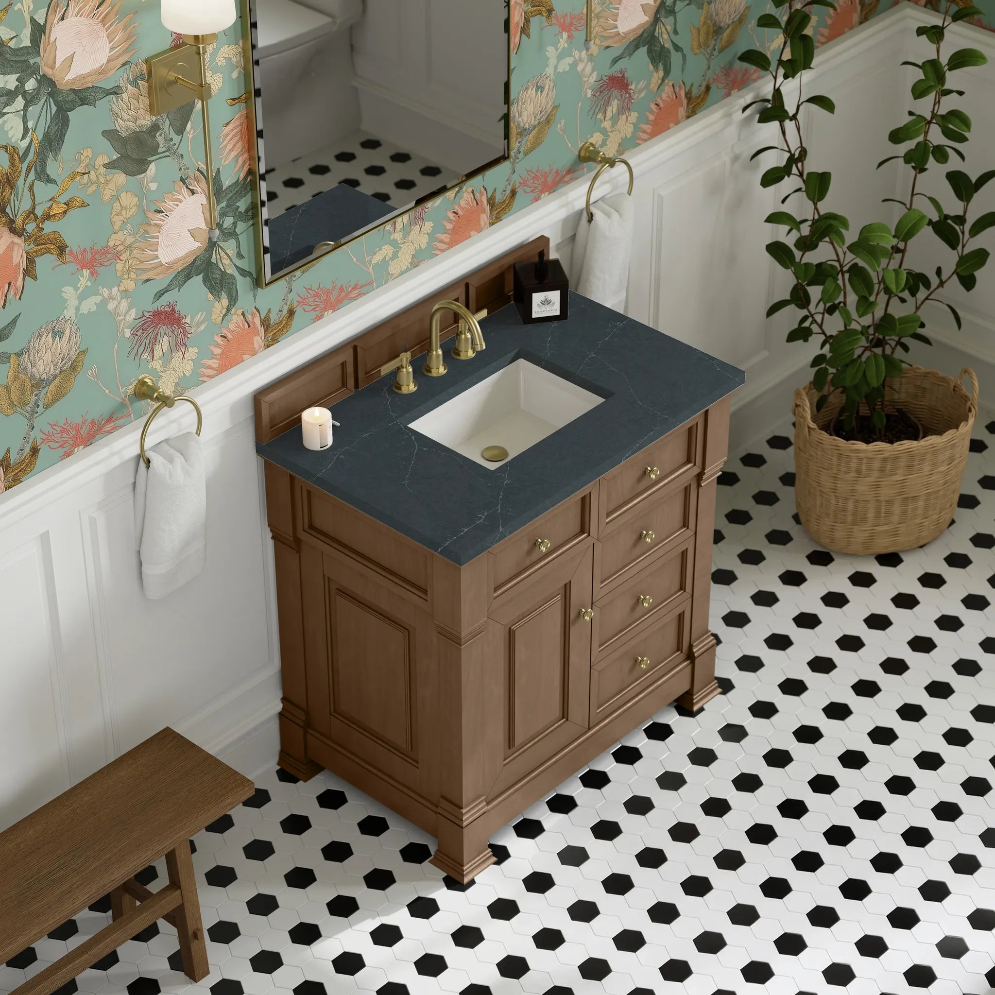 36" Brookfield Single Vanity in Pecan-Charcoal Soapstone Silestone-8" Widespread image 6