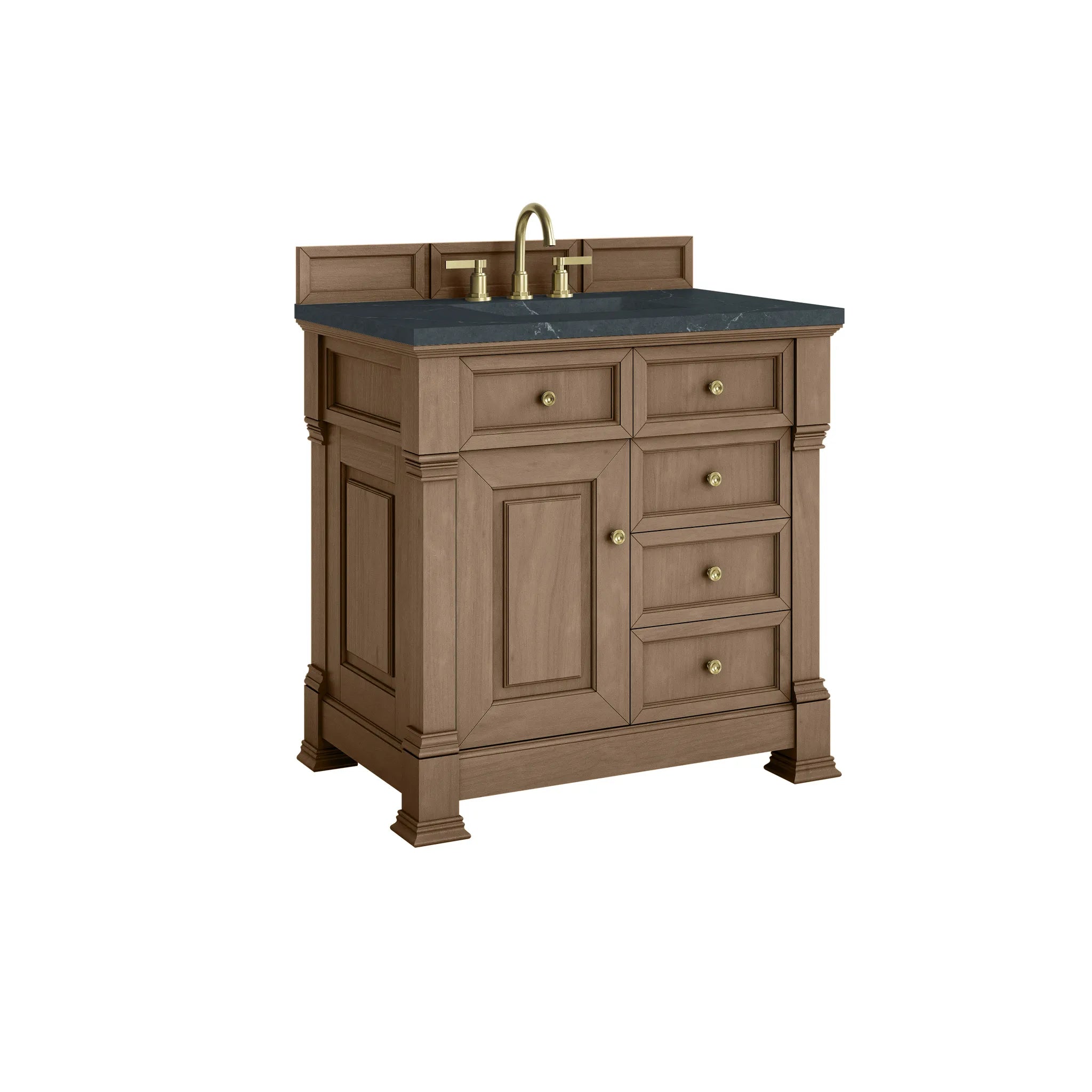 36" Brookfield Single Vanity in Pecan-Charcoal Soapstone Silestone-8" Widespread image 9