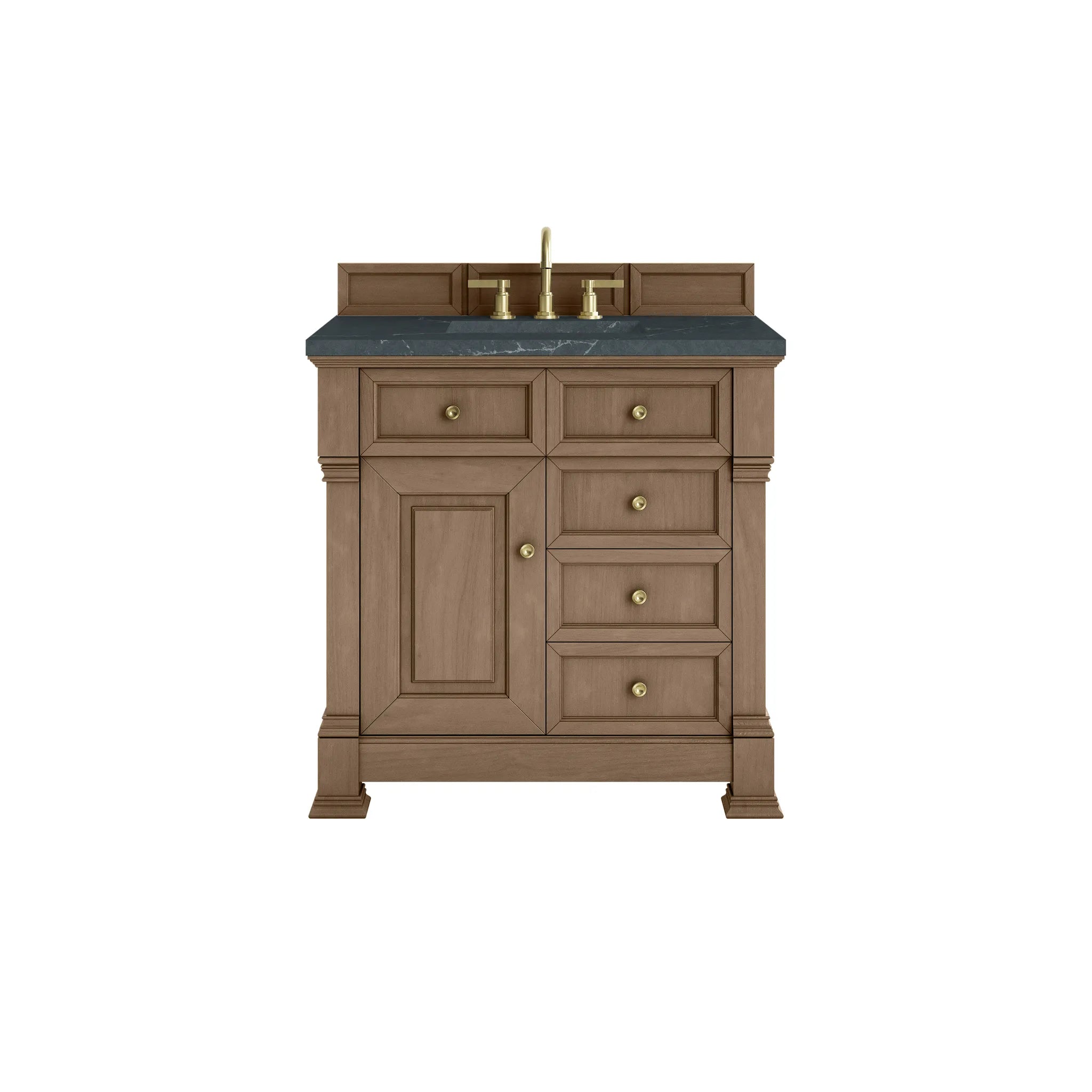 36" Brookfield Single Vanity in Pecan-Charcoal Soapstone Silestone-8" Widespread image