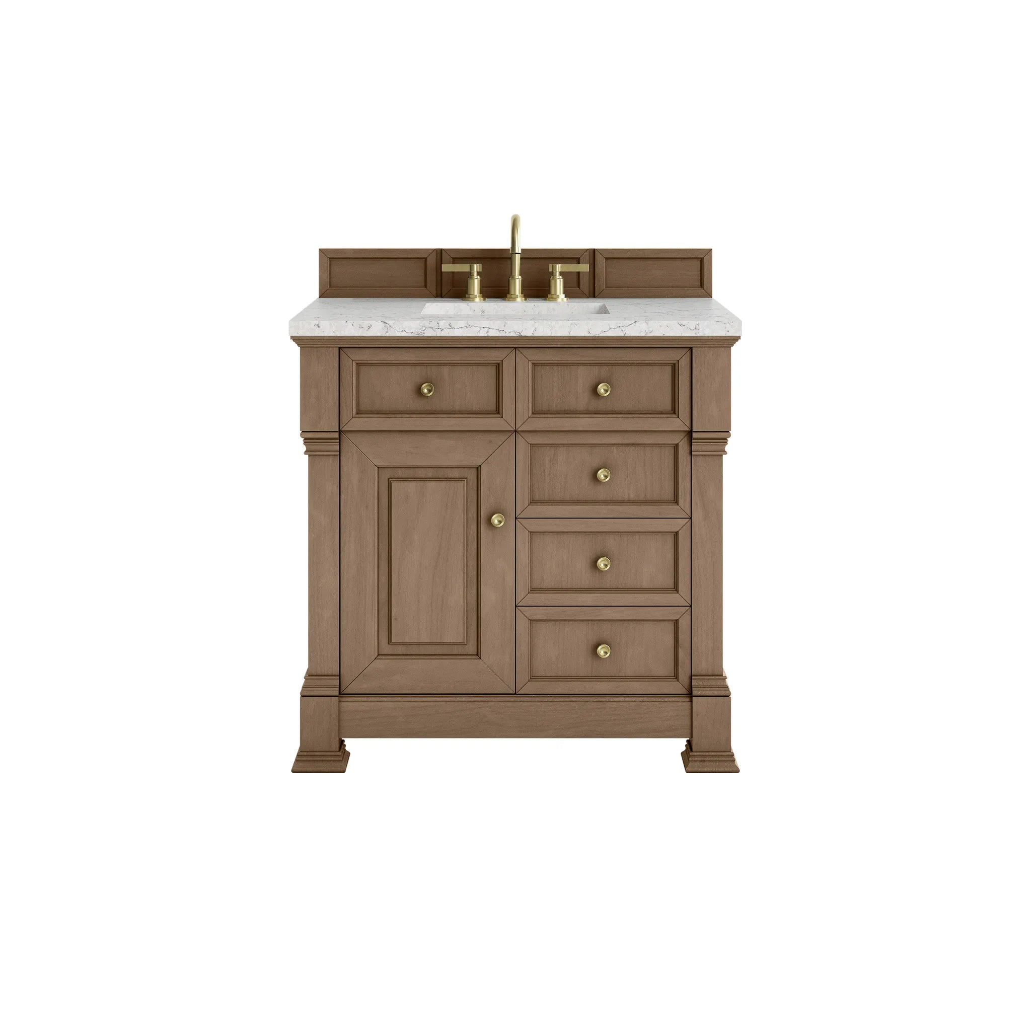 36" Brookfield Single Vanity in Pecan-Eternal Jasmine Pearl Silestone-8" Widespread image