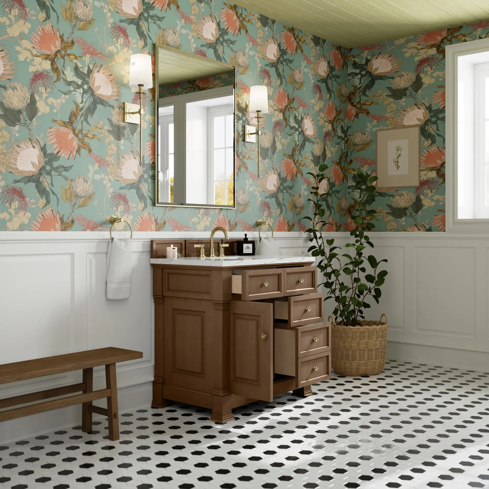 36" Brookfield Single Vanity in Pecan-Ethereal Noctis Silestone-8" Widespread image 4