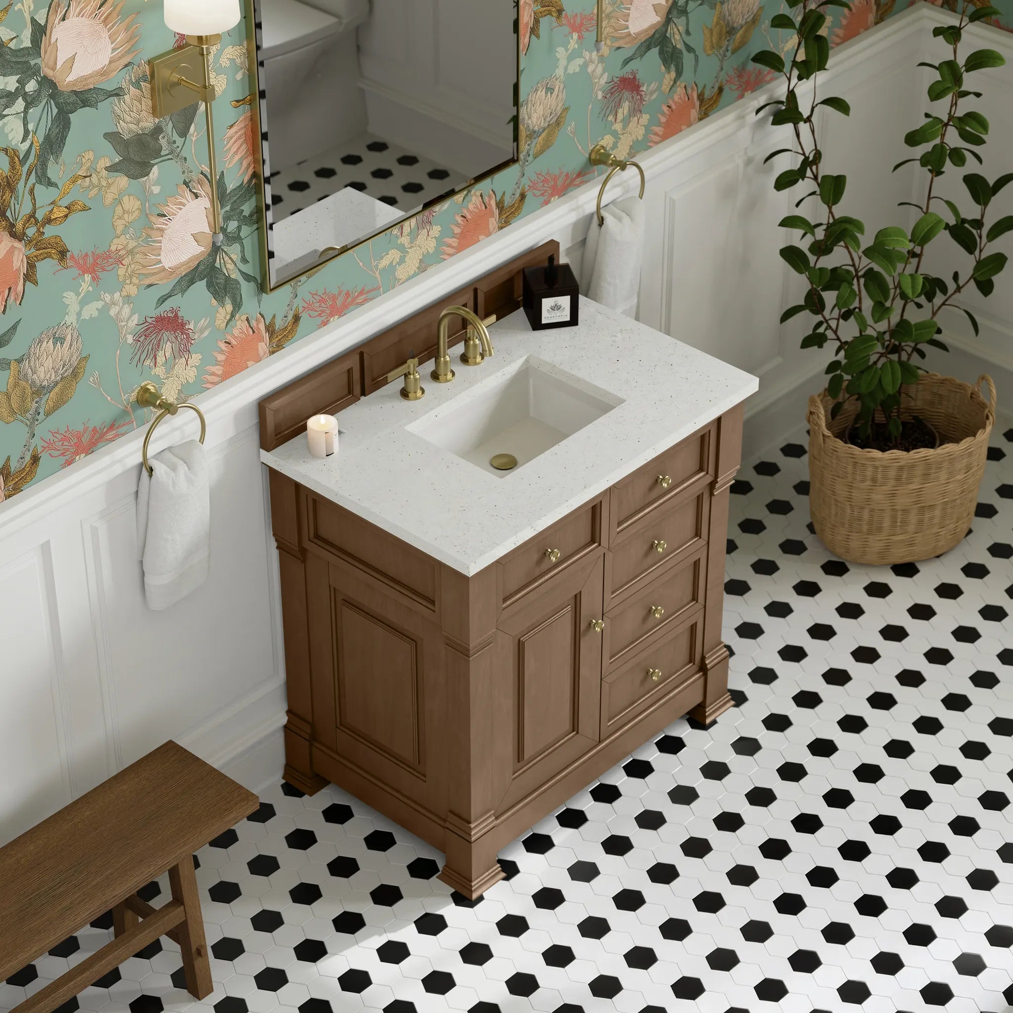 36" Brookfield Single Vanity in Pecan-Lime Delight Silestone-8" Widespread image 6