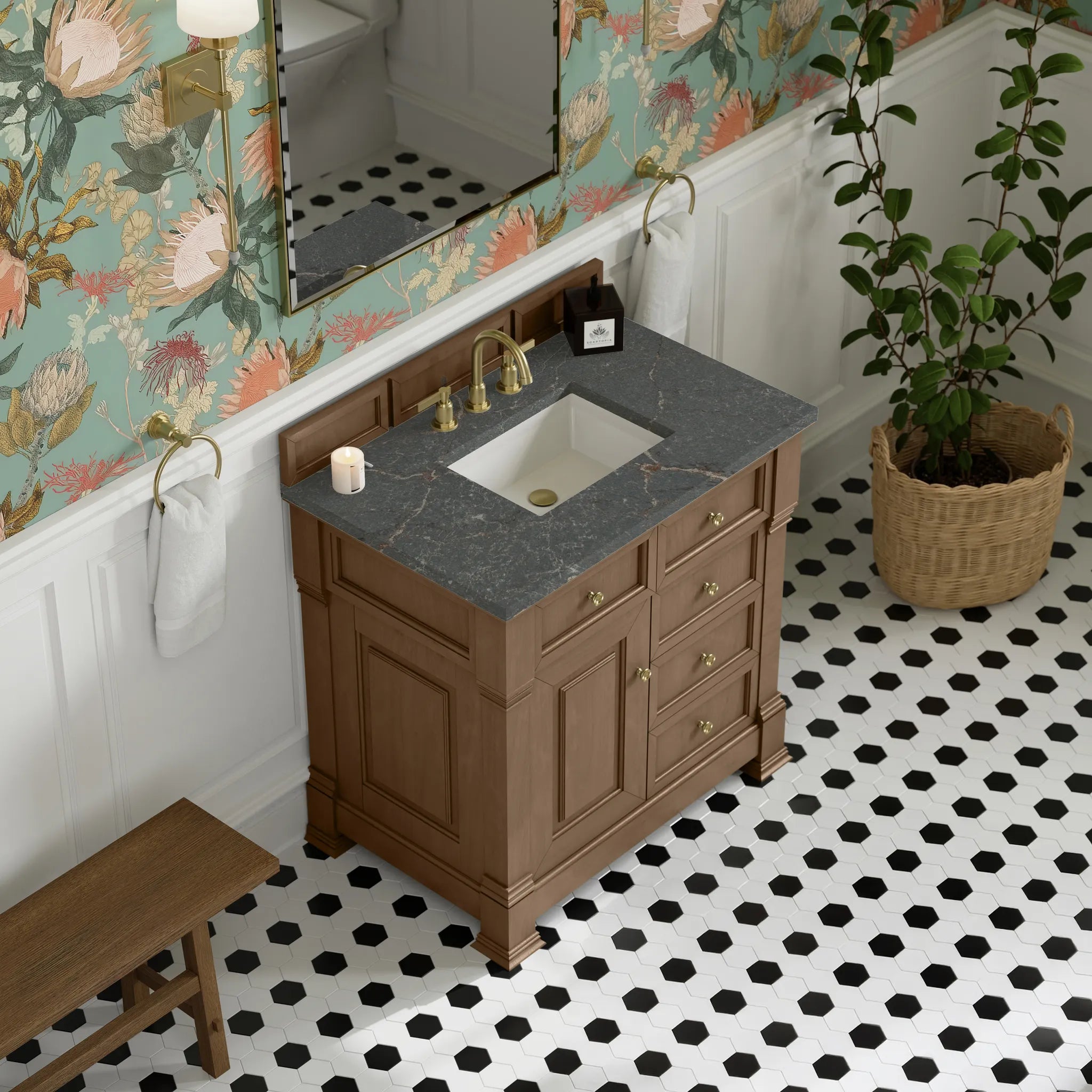 36" Brookfield Single Vanity in Pecan-Parisien Bleu Silestone-8" Widespread image 6