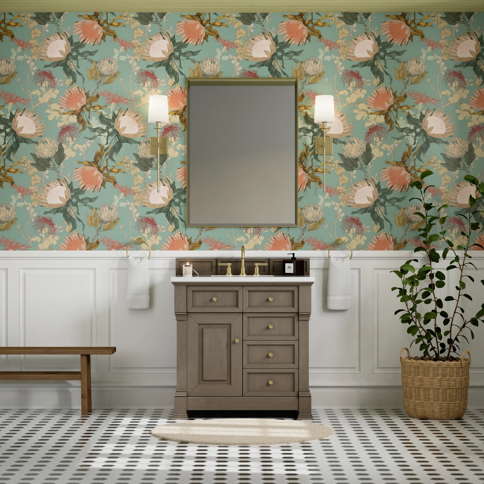 36" Brookfield Single Vanity in Pecan-White Zeus Silestone-8" Widespread image 2