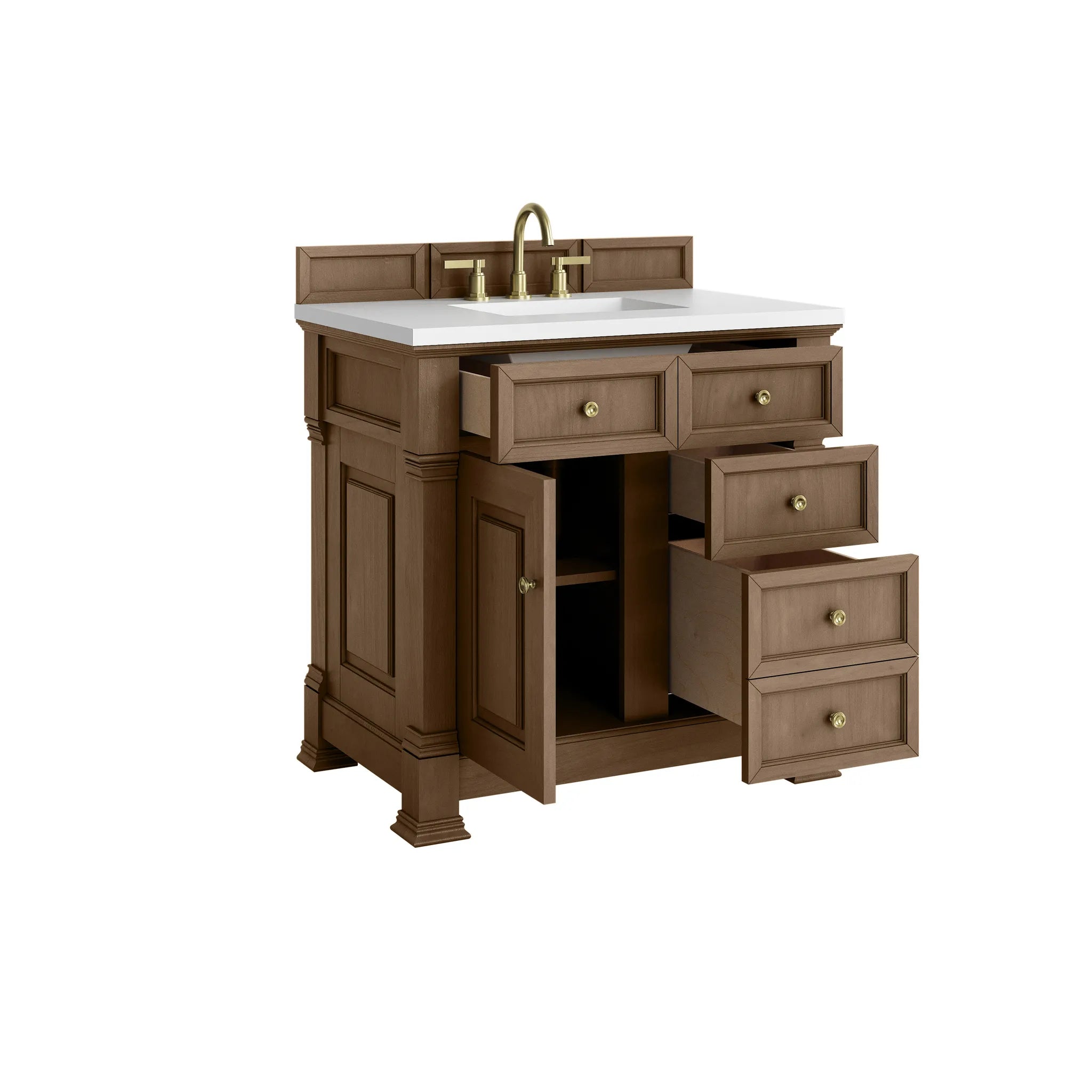 36" Brookfield Single Vanity in Pecan-White Zeus Silestone-8" Widespread image 7