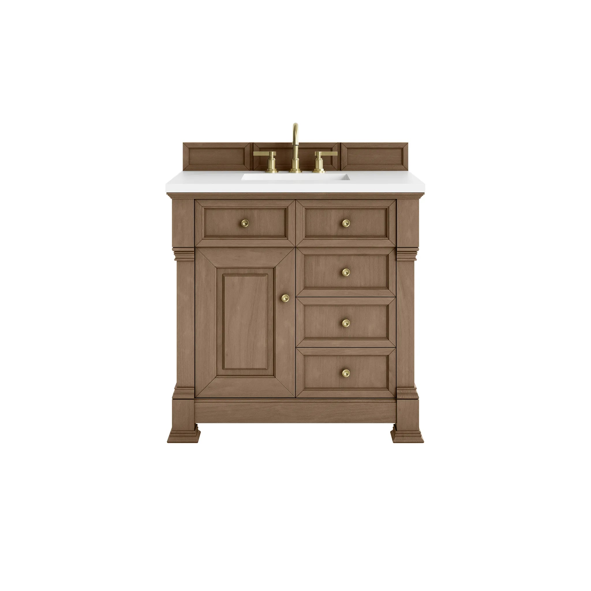 36" Brookfield Single Vanity in Pecan-White Zeus Silestone-8" Widespread image