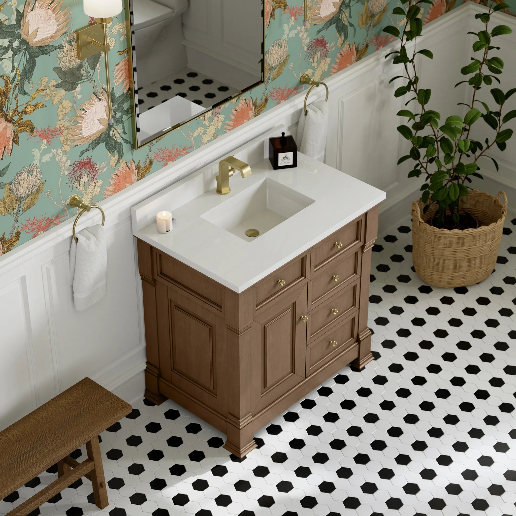 36" Brookfield Single Vanity in Pecan-White Zeus Silestone & Backsplash-Single Hole image 6