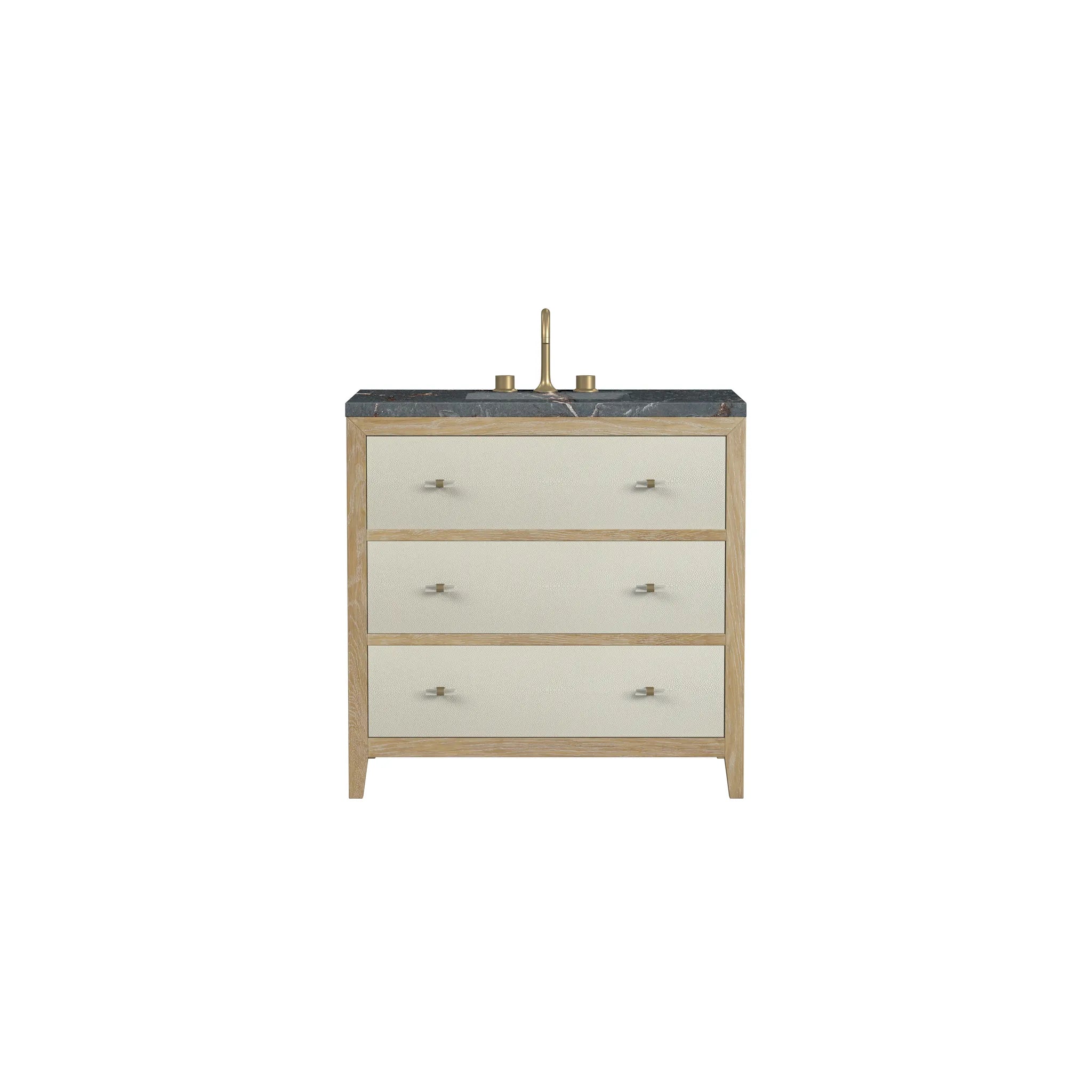 36" Celeste Single Vanity in Sunwashed Oak with Embossed Shagreen-Parisien Bleu Silestone-8" Widespread image