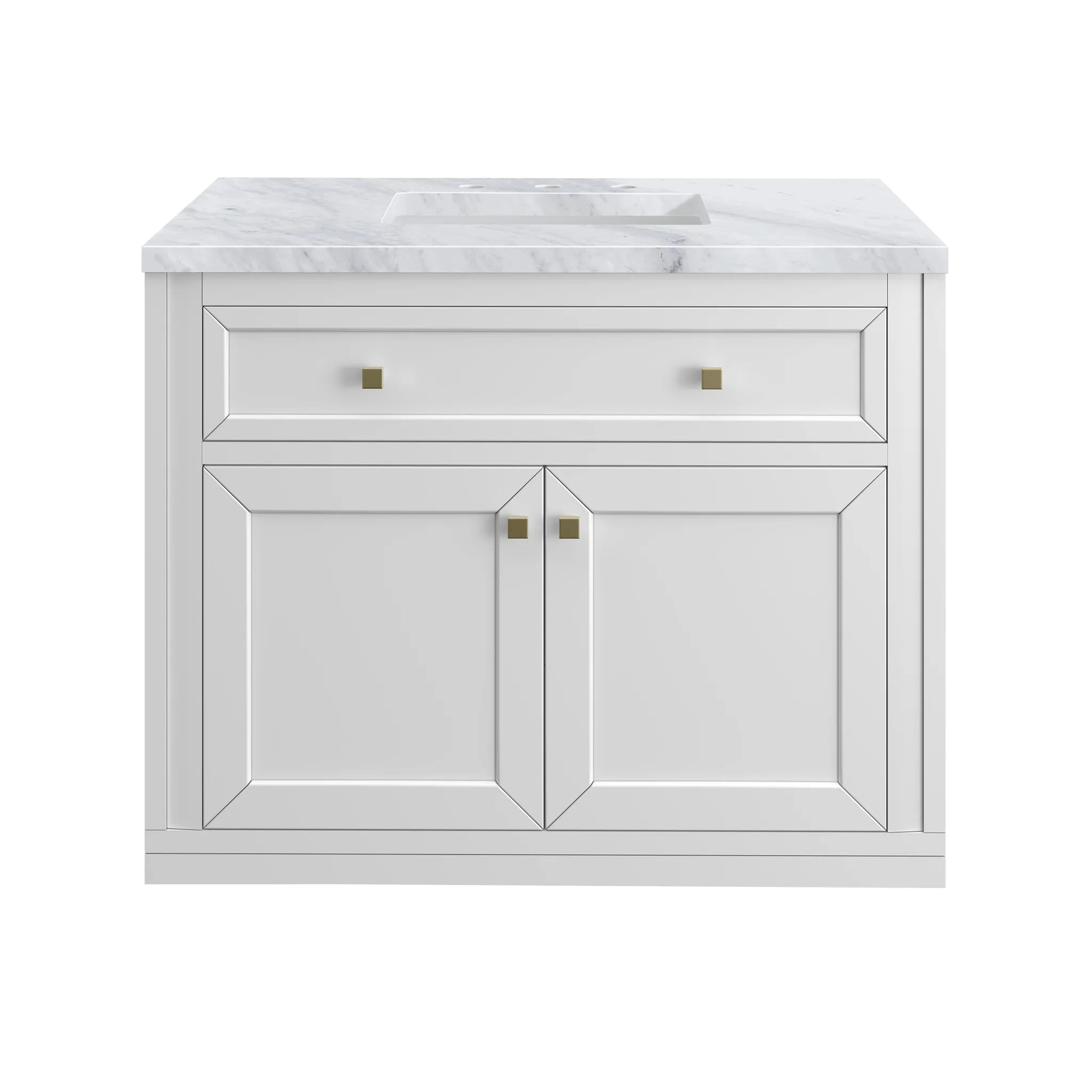 36" Chicago Single Vanity in Glossy White-Carrara White Marble-8" Widespread image