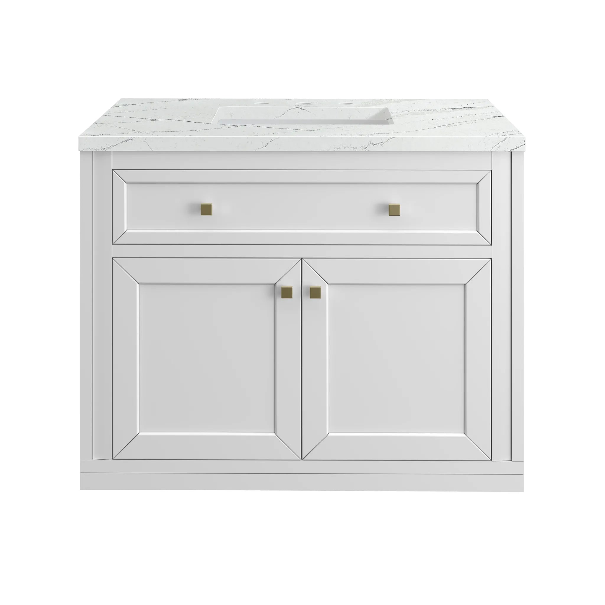 36" Chicago Single Vanity in Glossy White-Ethereal Noctis Silestone-8" Widespread image