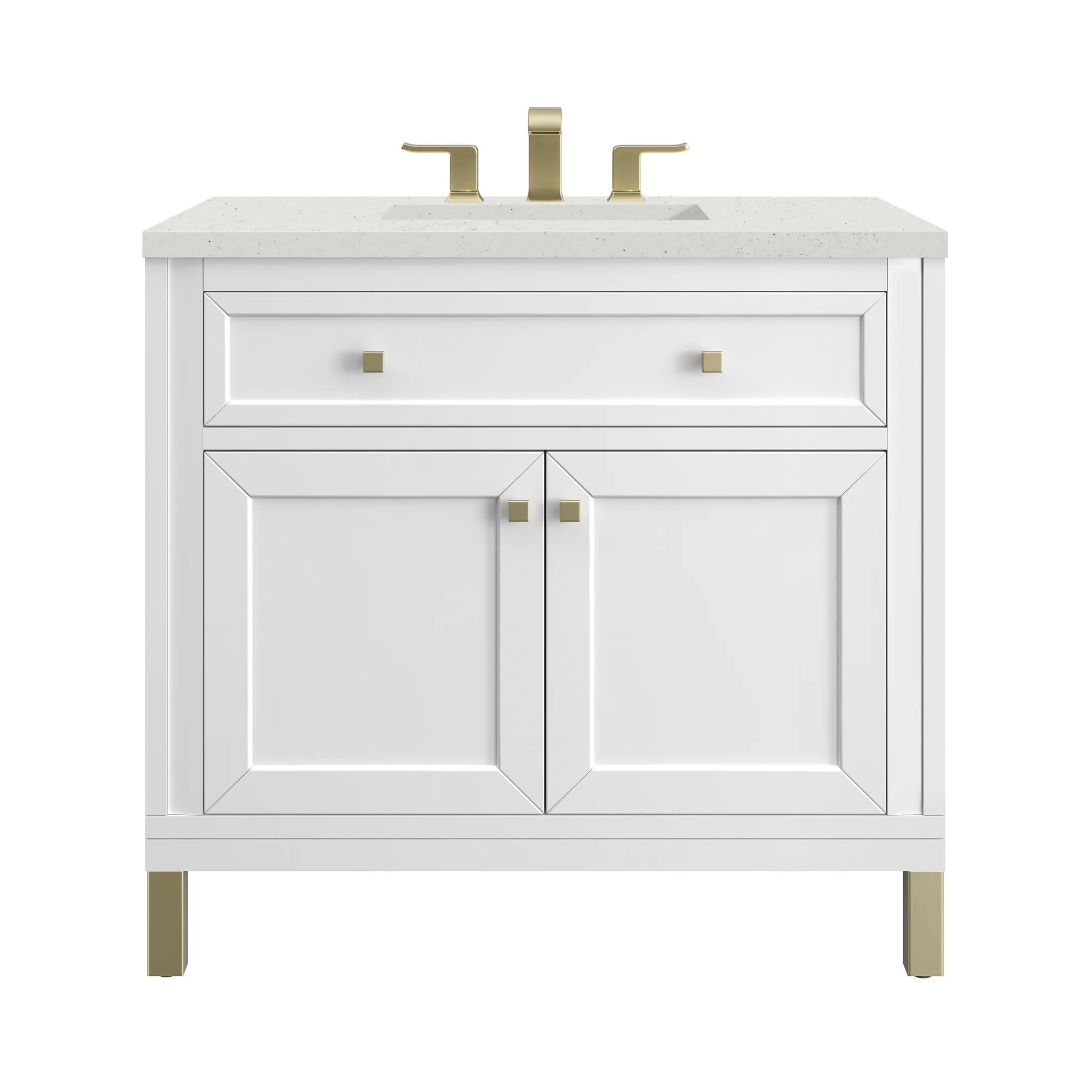 36" Chicago Single Vanity in Glossy White-Lime Delight Silestone-8" Widespread image