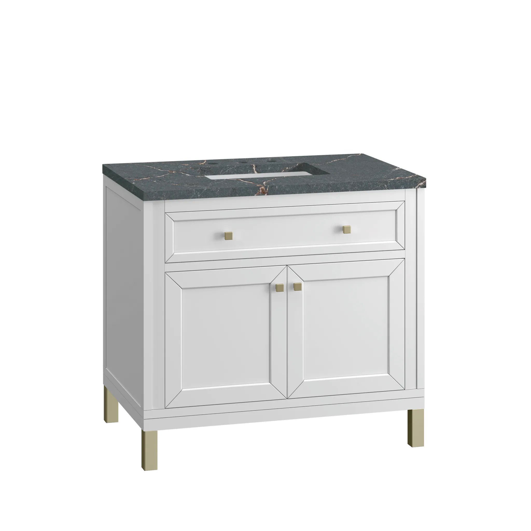 36" Chicago Single Vanity in Glossy White-Parisien Bleu Silestone-8" Widespread image 11