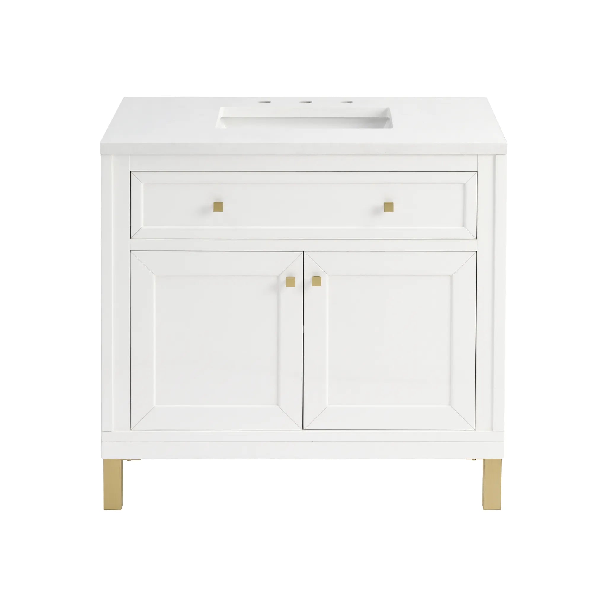 36" Chicago Single Vanity in Glossy White-White Zeus Silestone-8" Widespread image 1