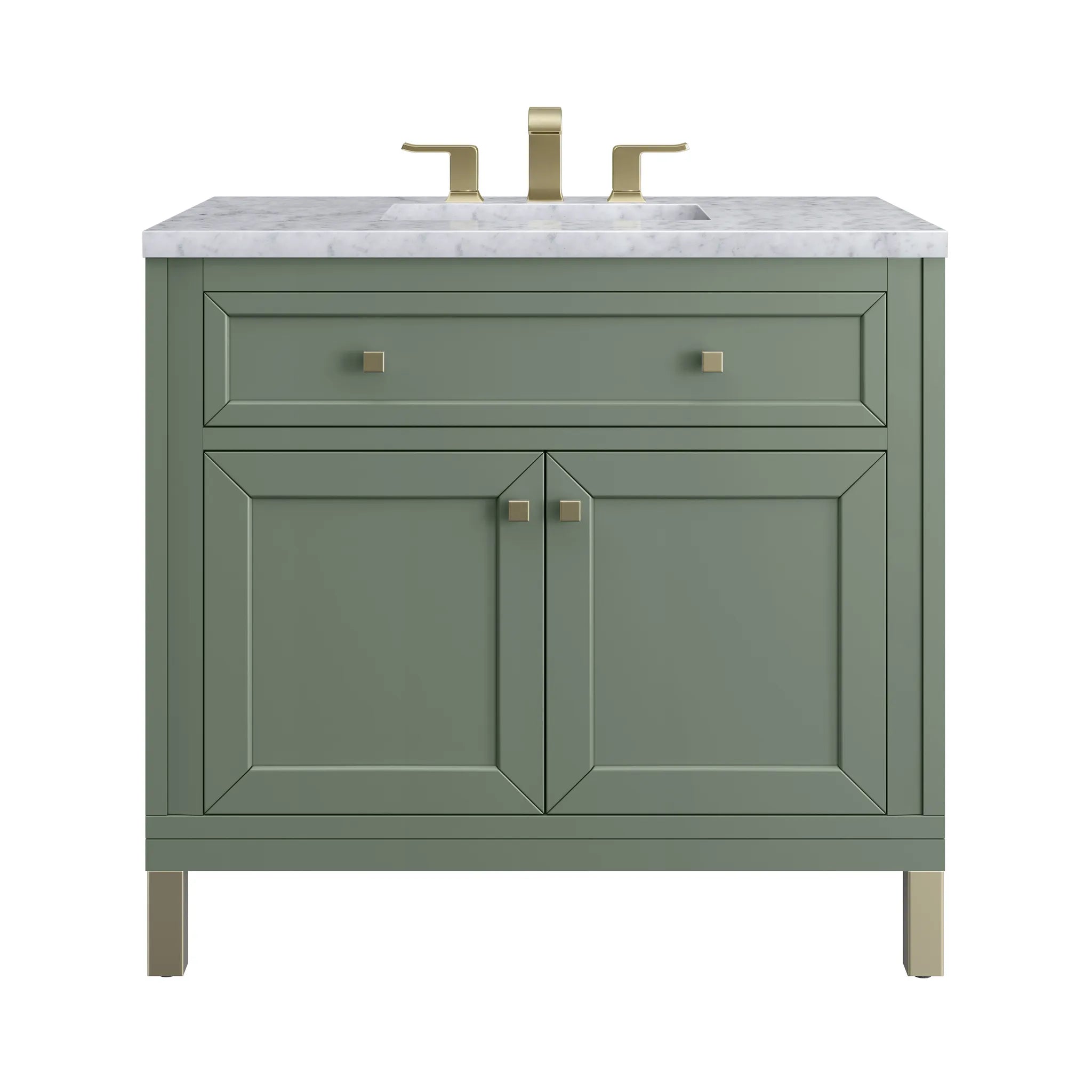 36" Chicago Single Vanity in Smokey Celadon-Carrara White Marble-8" Widespread image