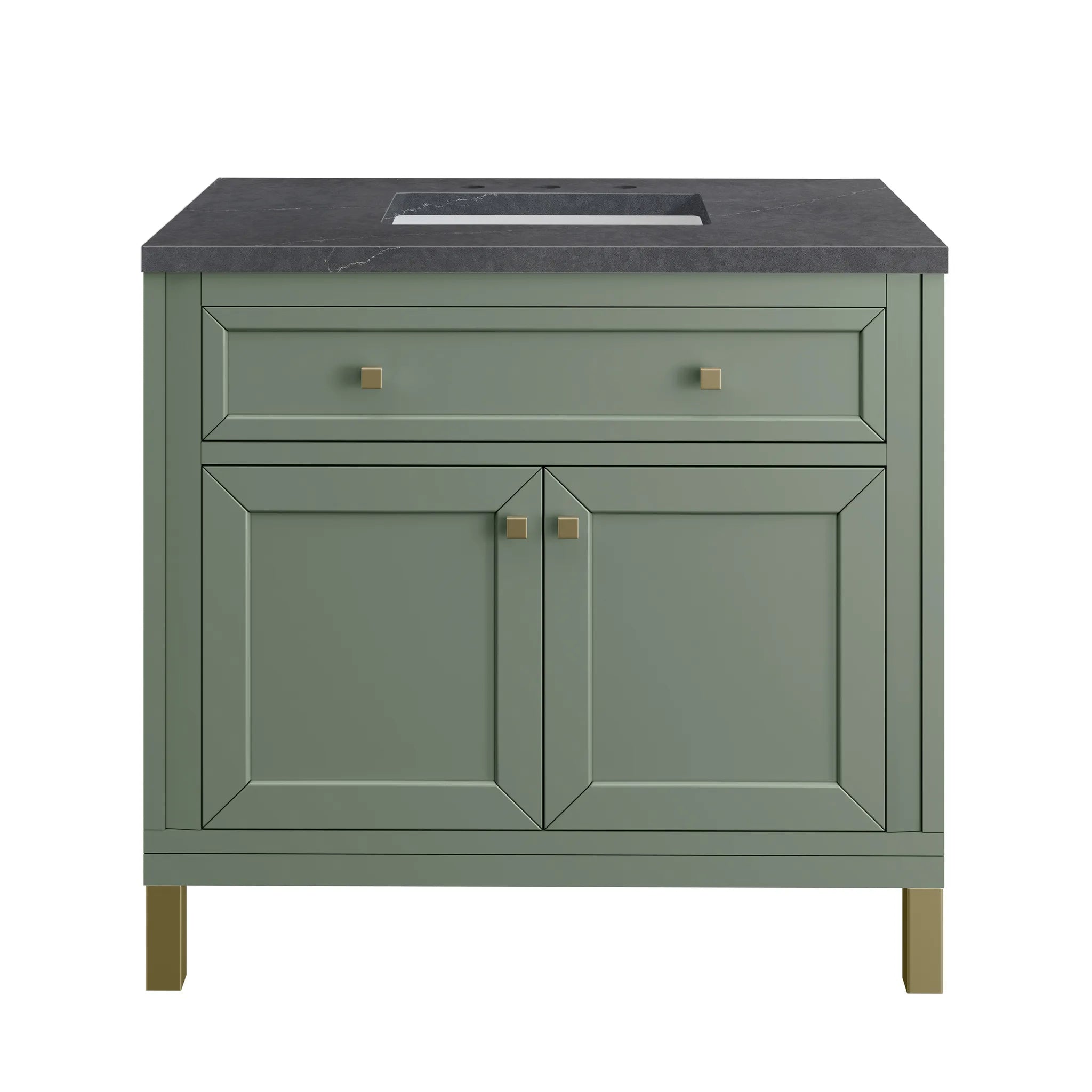 36" Chicago Single Vanity in Smokey Celadon-Charcoal Soapstone Silestone-8" Widespread image 1