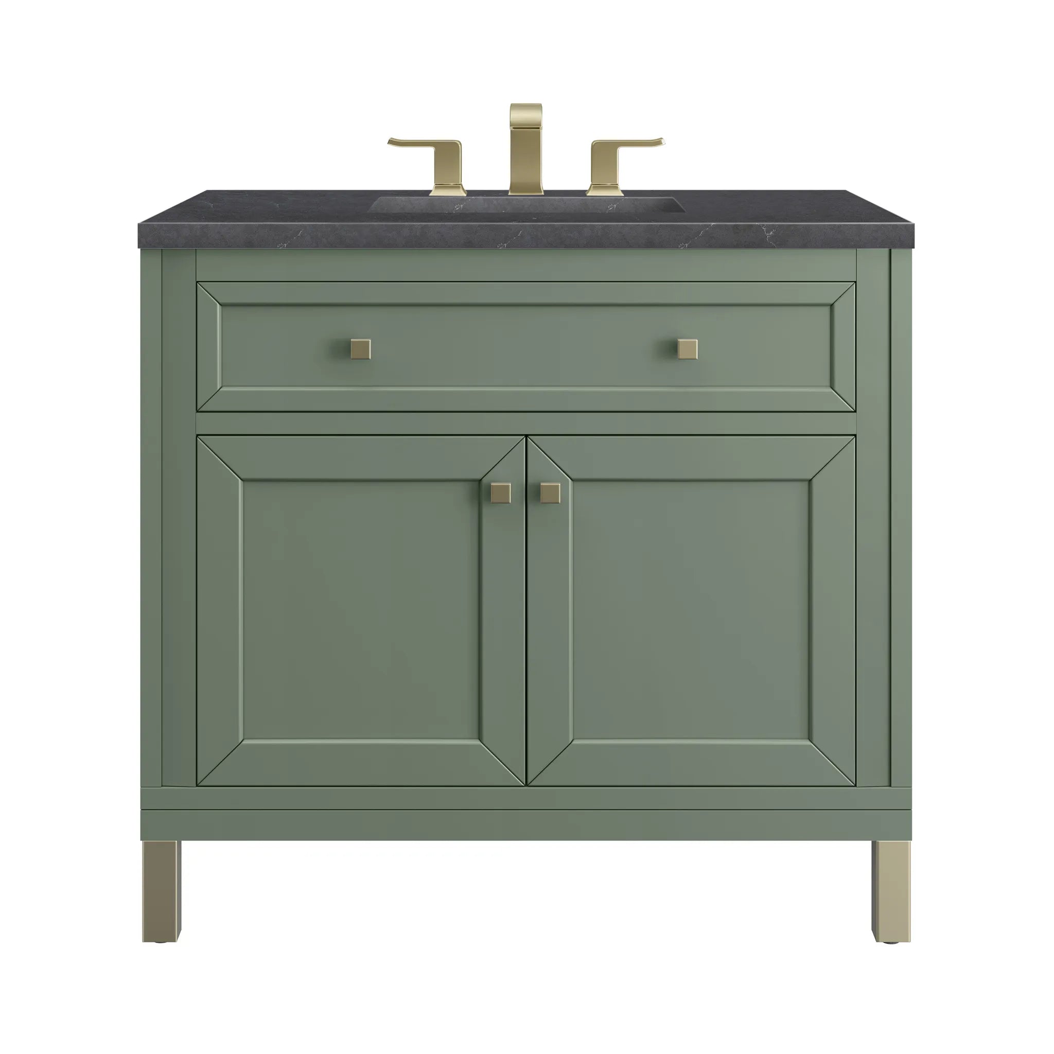 36" Chicago Single Vanity in Smokey Celadon-Charcoal Soapstone Silestone-8" Widespread image