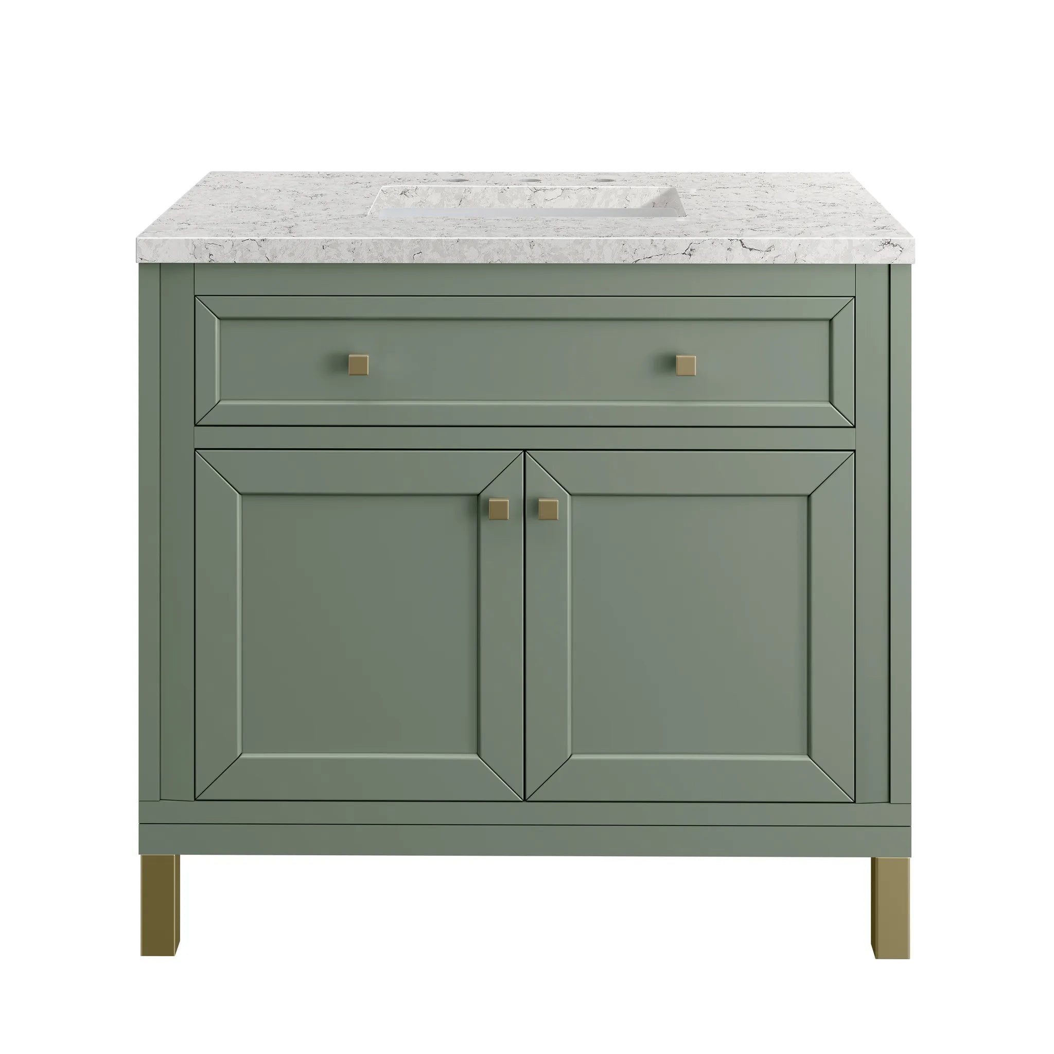 36" Chicago Single Vanity in Smokey Celadon-Eternal Jasmine Pearl Silestone-8" Widespread image 1