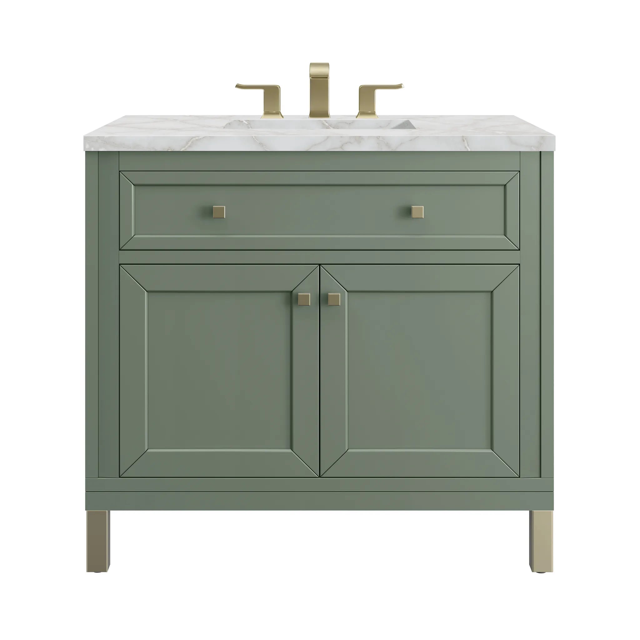 36" Chicago Single Vanity in Smokey Celadon-Victorian Silver Silestone-8" Widespread image