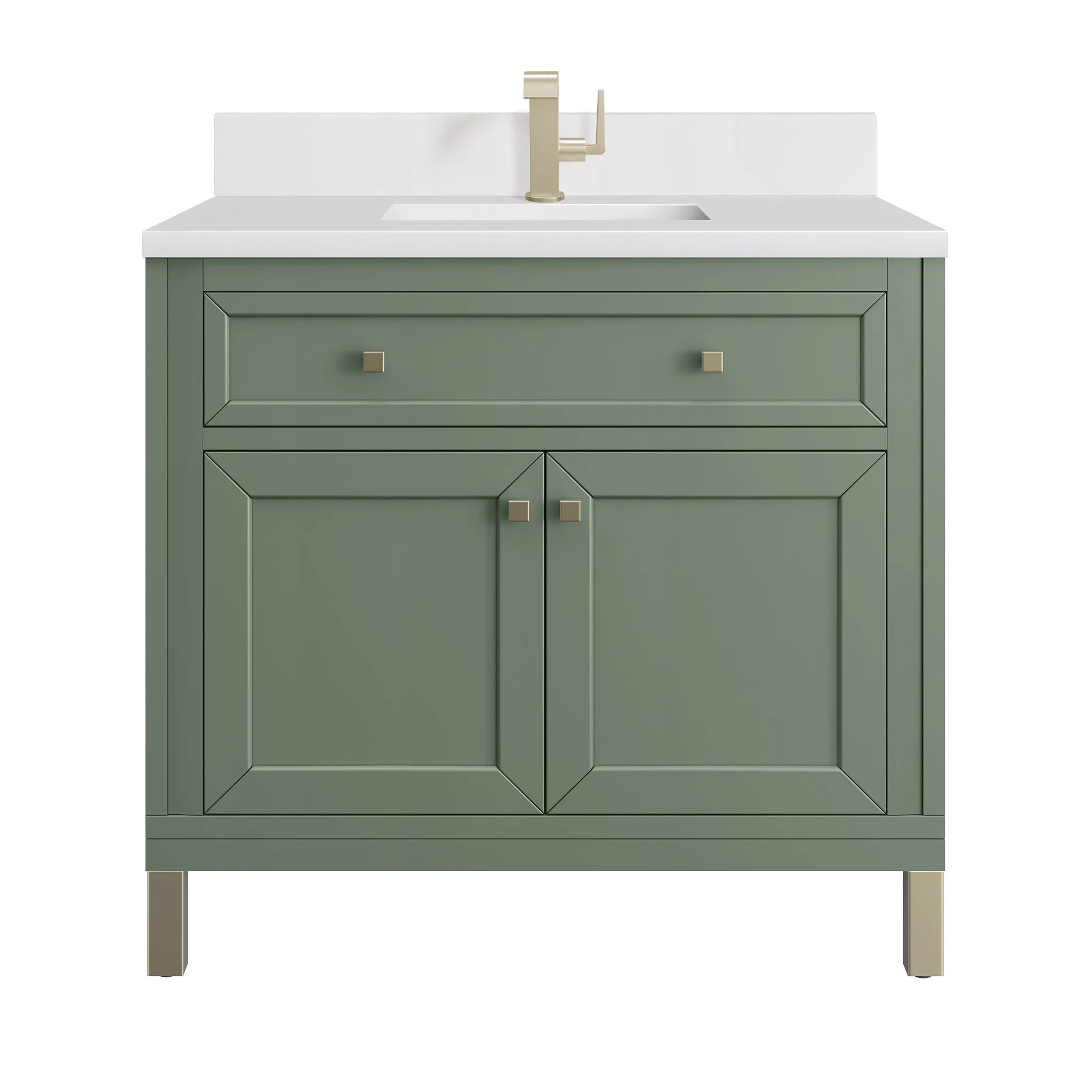 36" Chicago Single Vanity in Smokey Celadon-White Zeus Silestone & Backsplash-Single Hole image