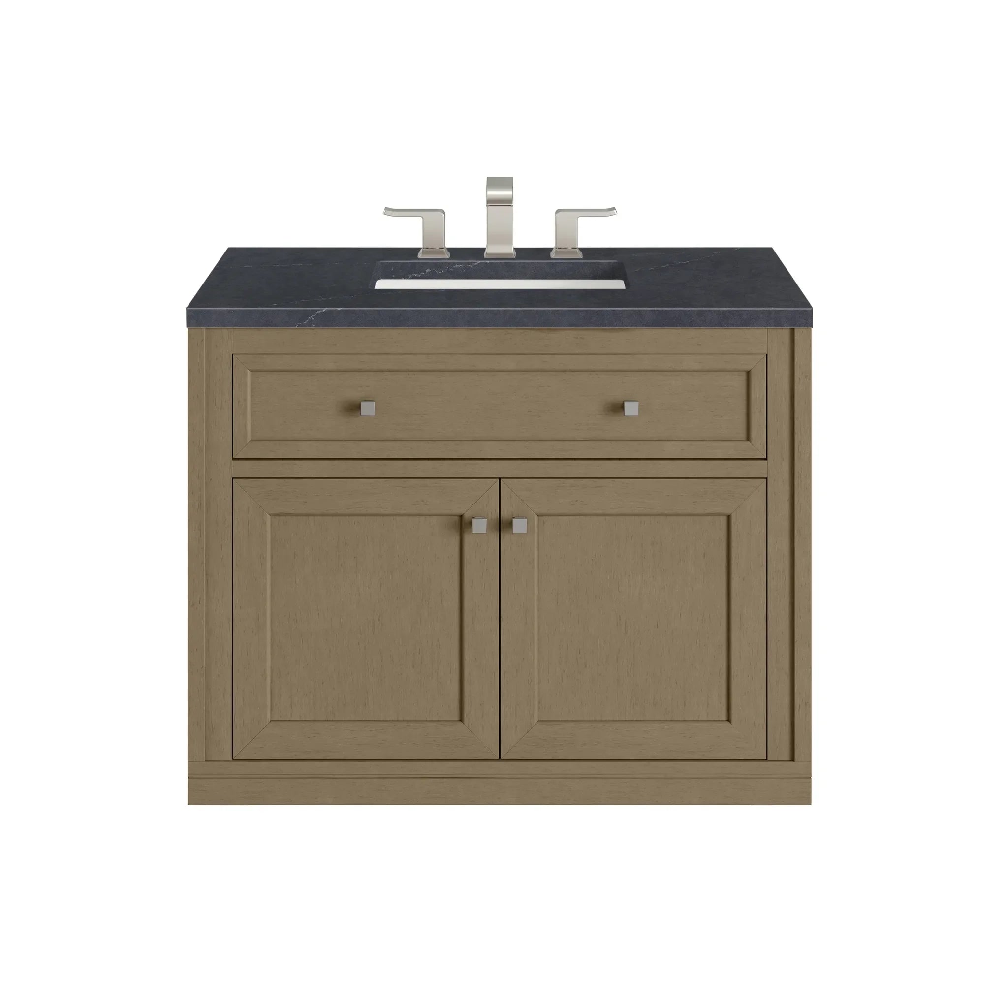 36" Chicago Single Vanity in Walnut Whisper-Charcoal Soapstone Silestone-8" Widespread image 2