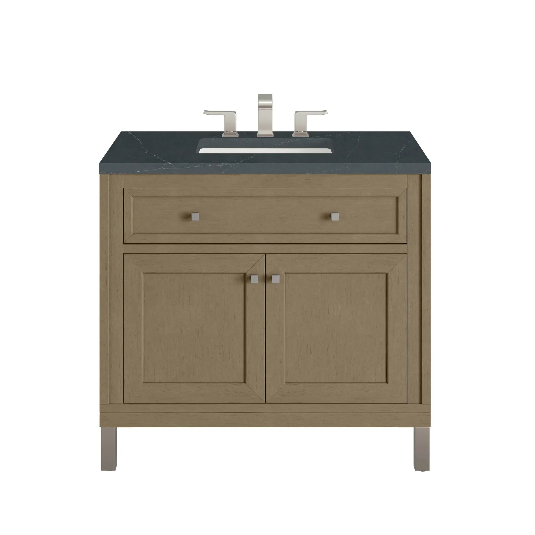 36" Chicago Single Vanity in Walnut Whisper-Charcoal Soapstone Silestone-8" Widespread image