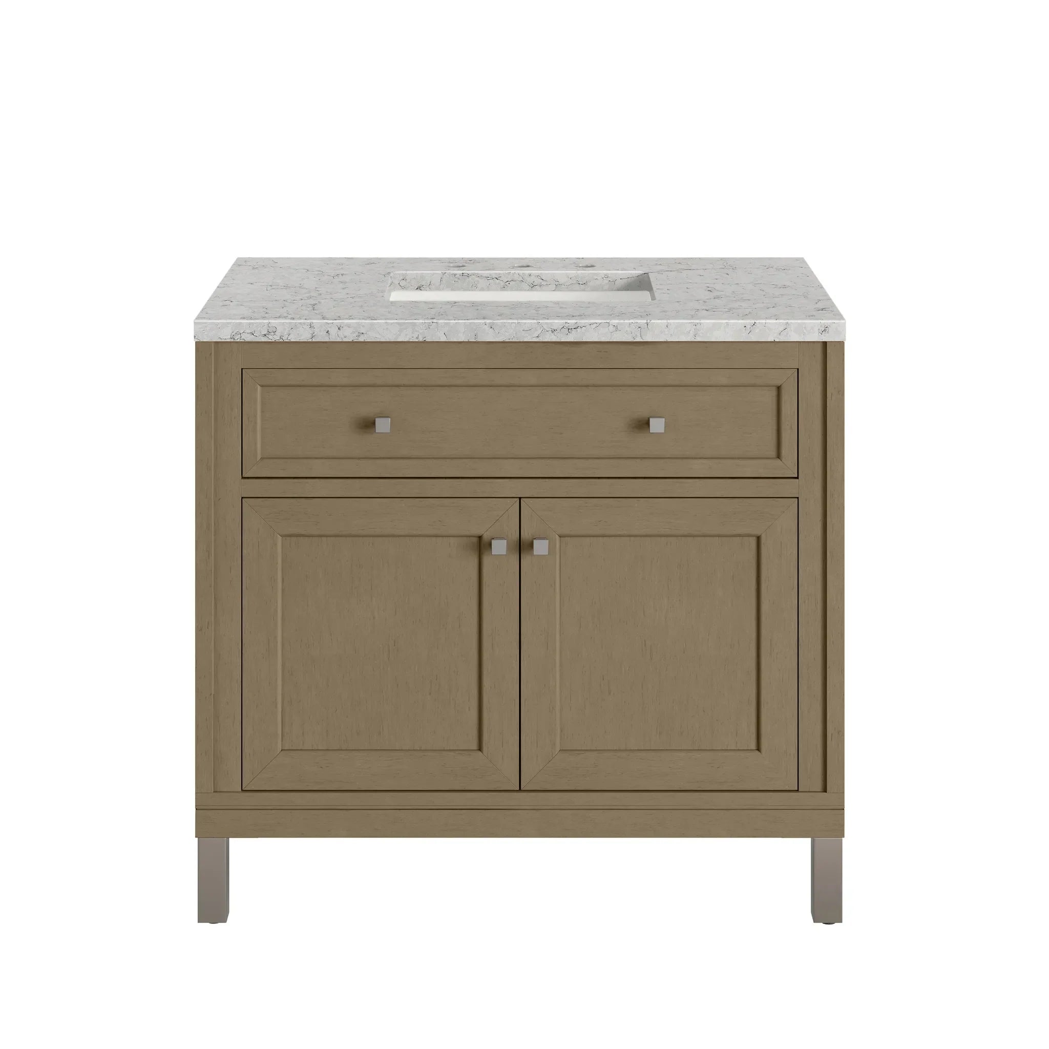 36" Chicago Single Vanity in Walnut Whisper-Eternal Jasmine Pearl Silestone-8" Widespread image 1