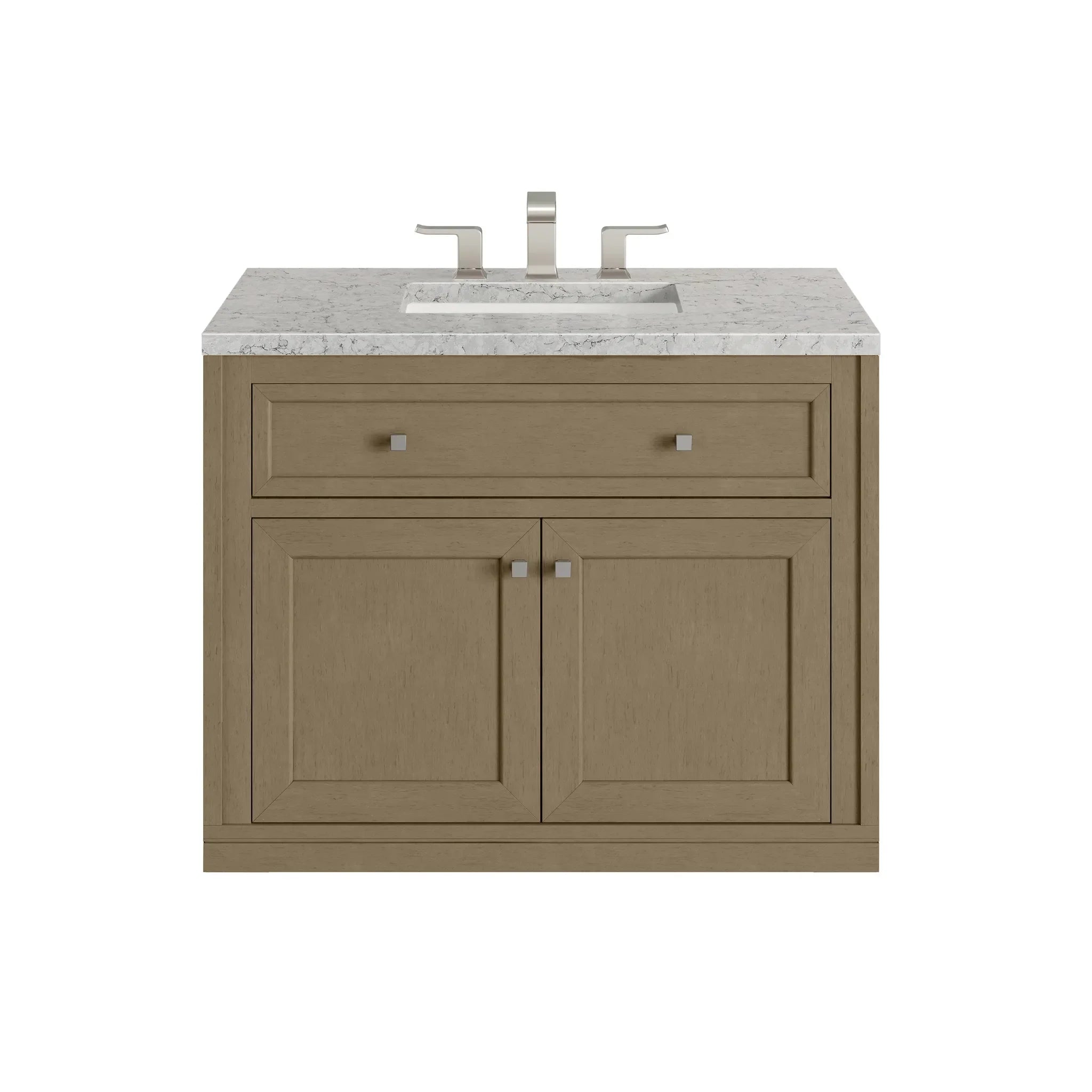 36" Chicago Single Vanity in Walnut Whisper-Eternal Jasmine Pearl Silestone-8" Widespread image 2