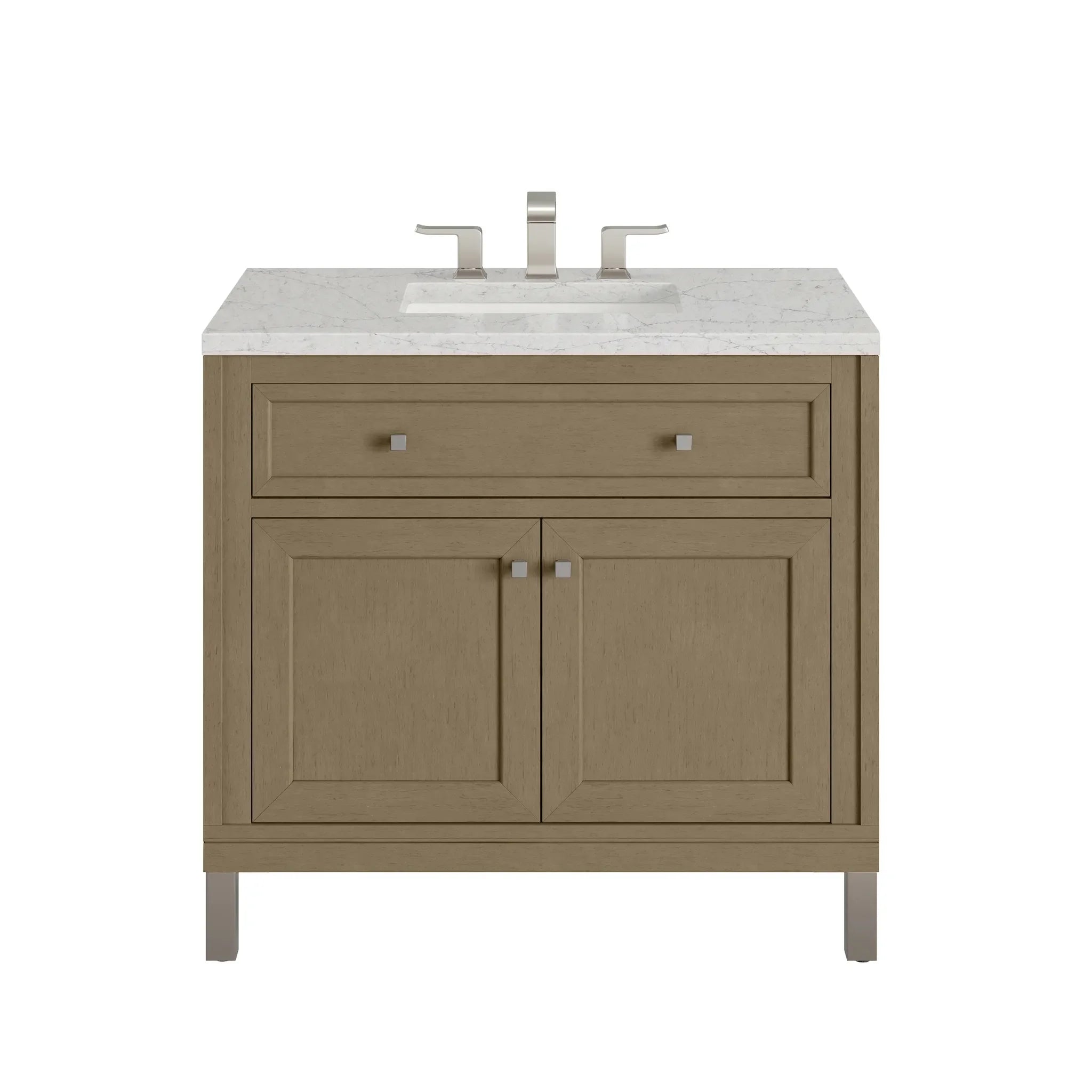 36" Chicago Single Vanity in Walnut Whisper-Eternal Jasmine Pearl Silestone-8" Widespread image