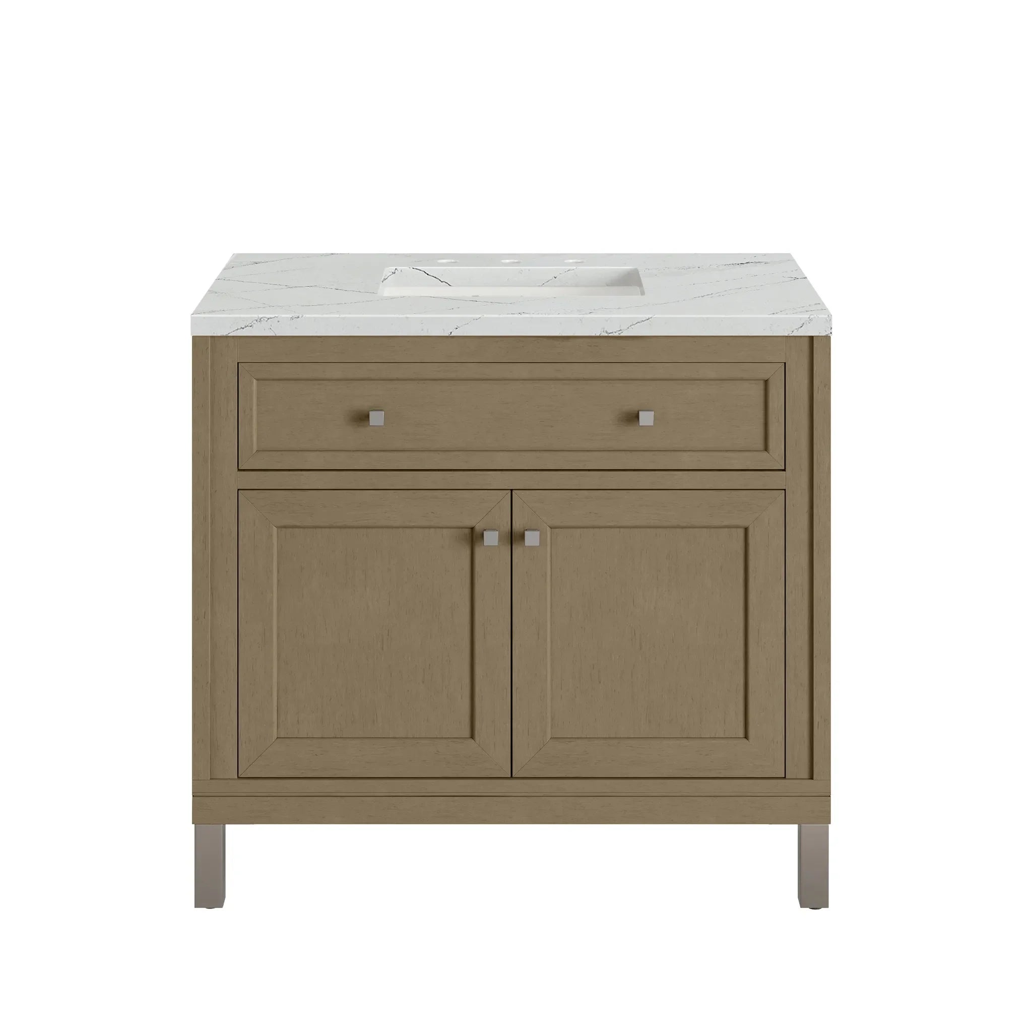 36" Chicago Single Vanity in Walnut Whisper-Ethereal Noctis Silestone-8" Widespread image 1