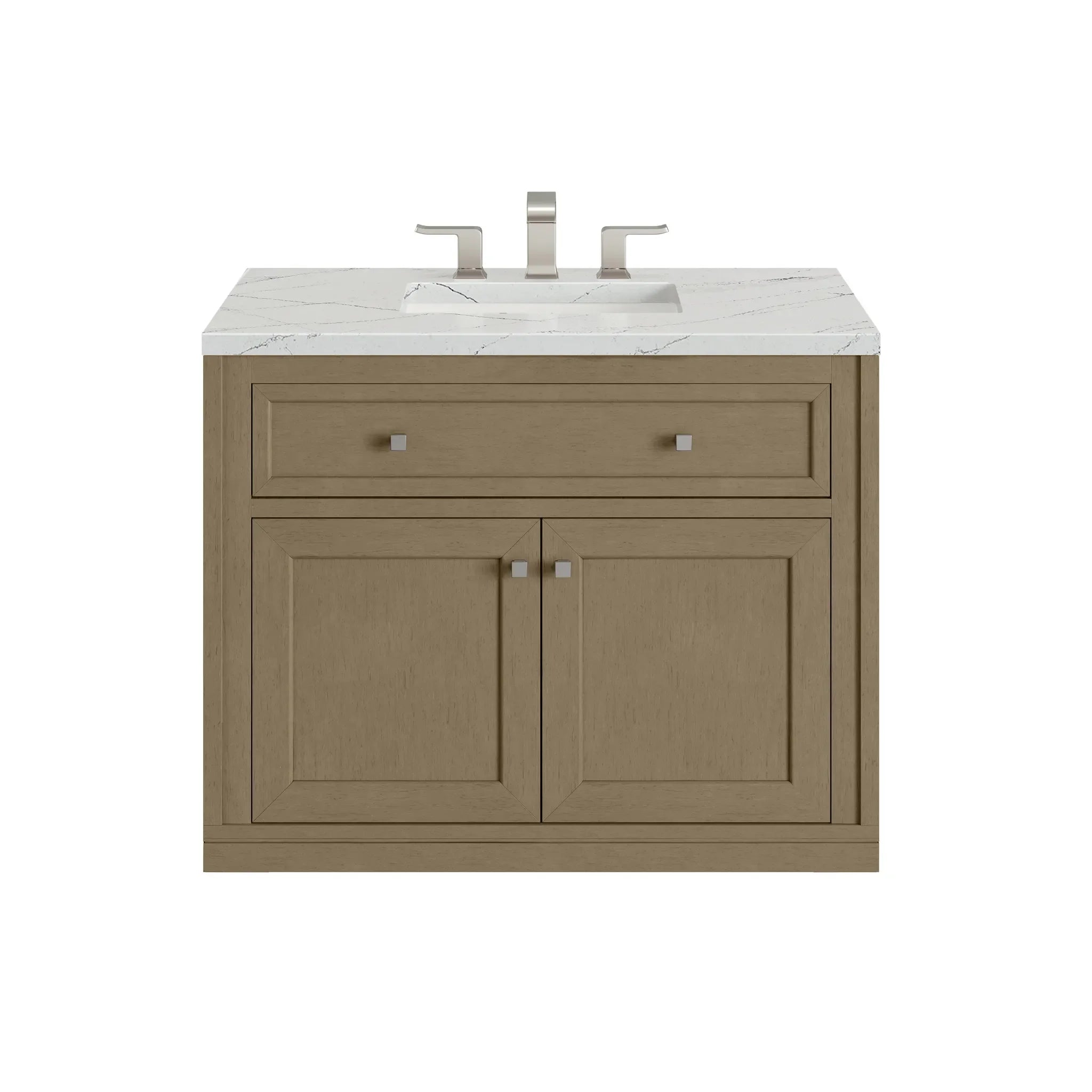 36" Chicago Single Vanity in Walnut Whisper-Ethereal Noctis Silestone-8" Widespread image 2