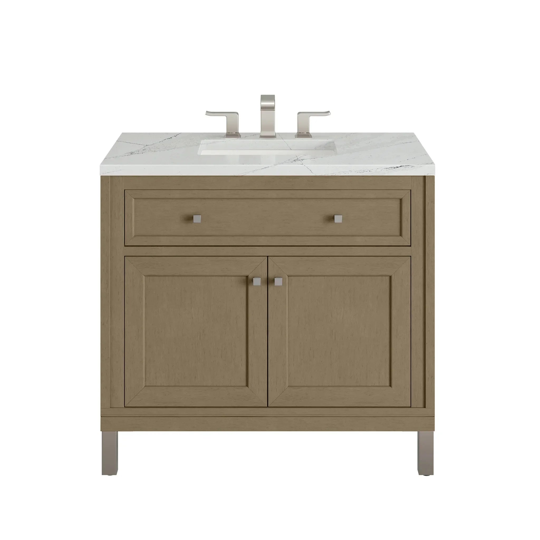 36" Chicago Single Vanity in Walnut Whisper-Ethereal Noctis Silestone-8" Widespread image