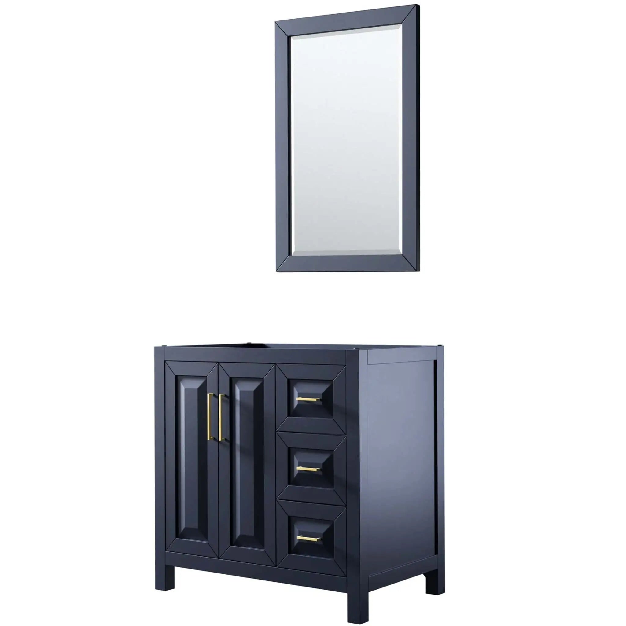 36" Daria Single Bathroom Vanity in Dark Blue with Brushed Gold Trim & 24" Mirror by Wyndham