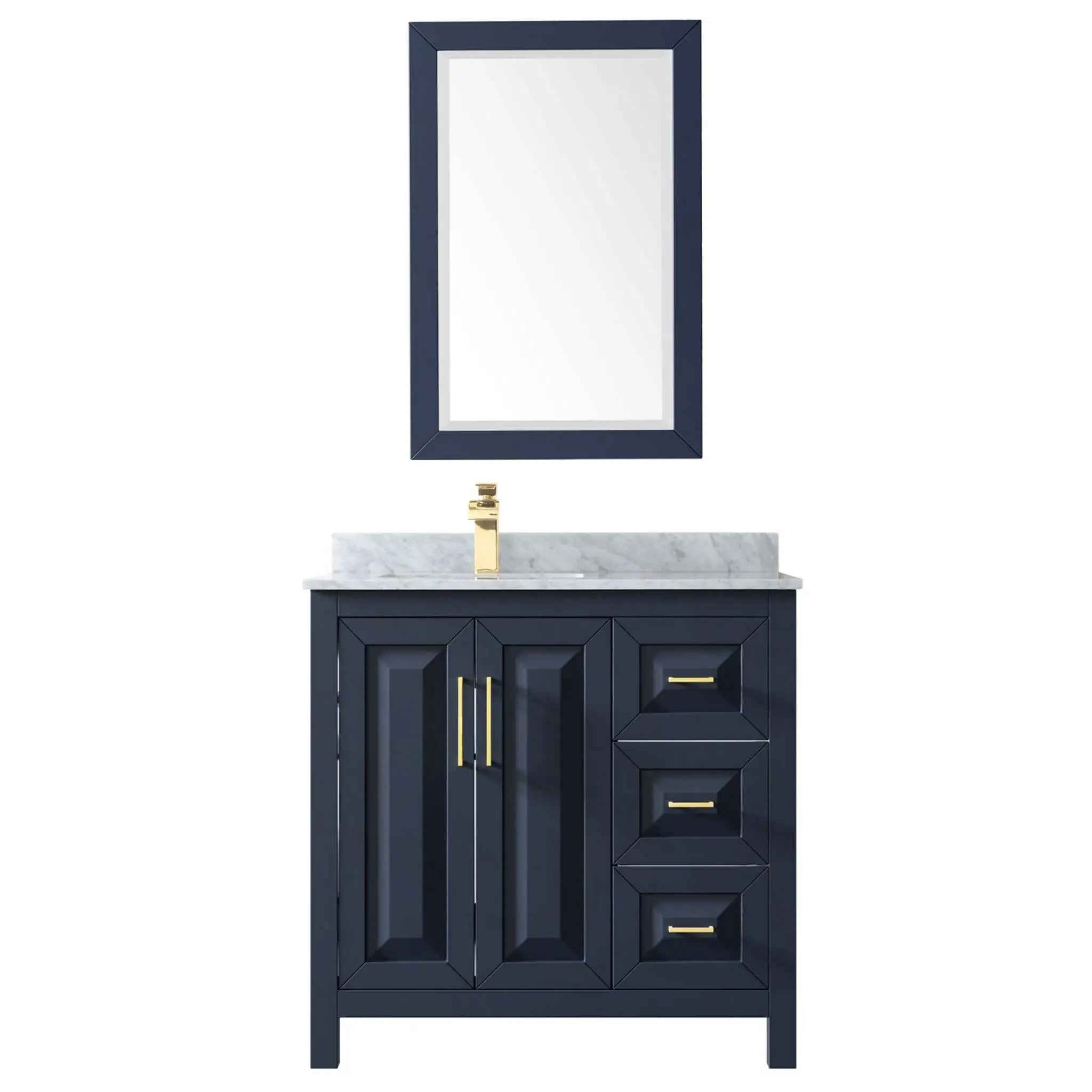 36" Daria Single Bathroom Vanity in Dark Blue with Brushed Gold Trim & 24" Mirror by Wyndham
