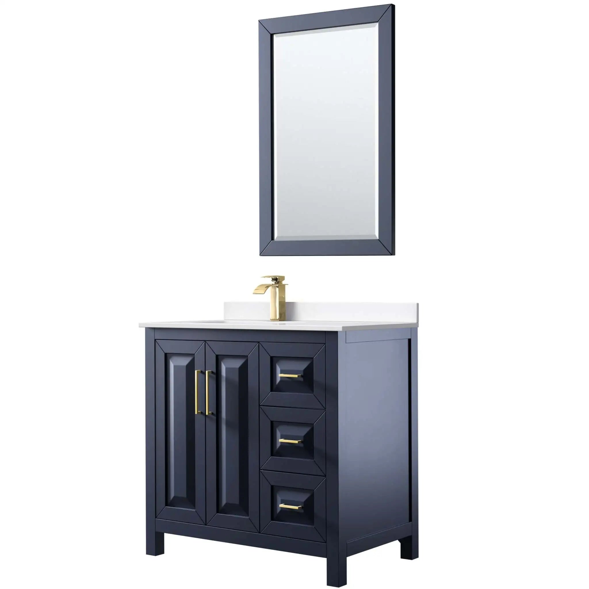 36" Daria Single Bathroom Vanity in Dark Blue with Brushed Gold Trim & 24" Mirror by Wyndham
