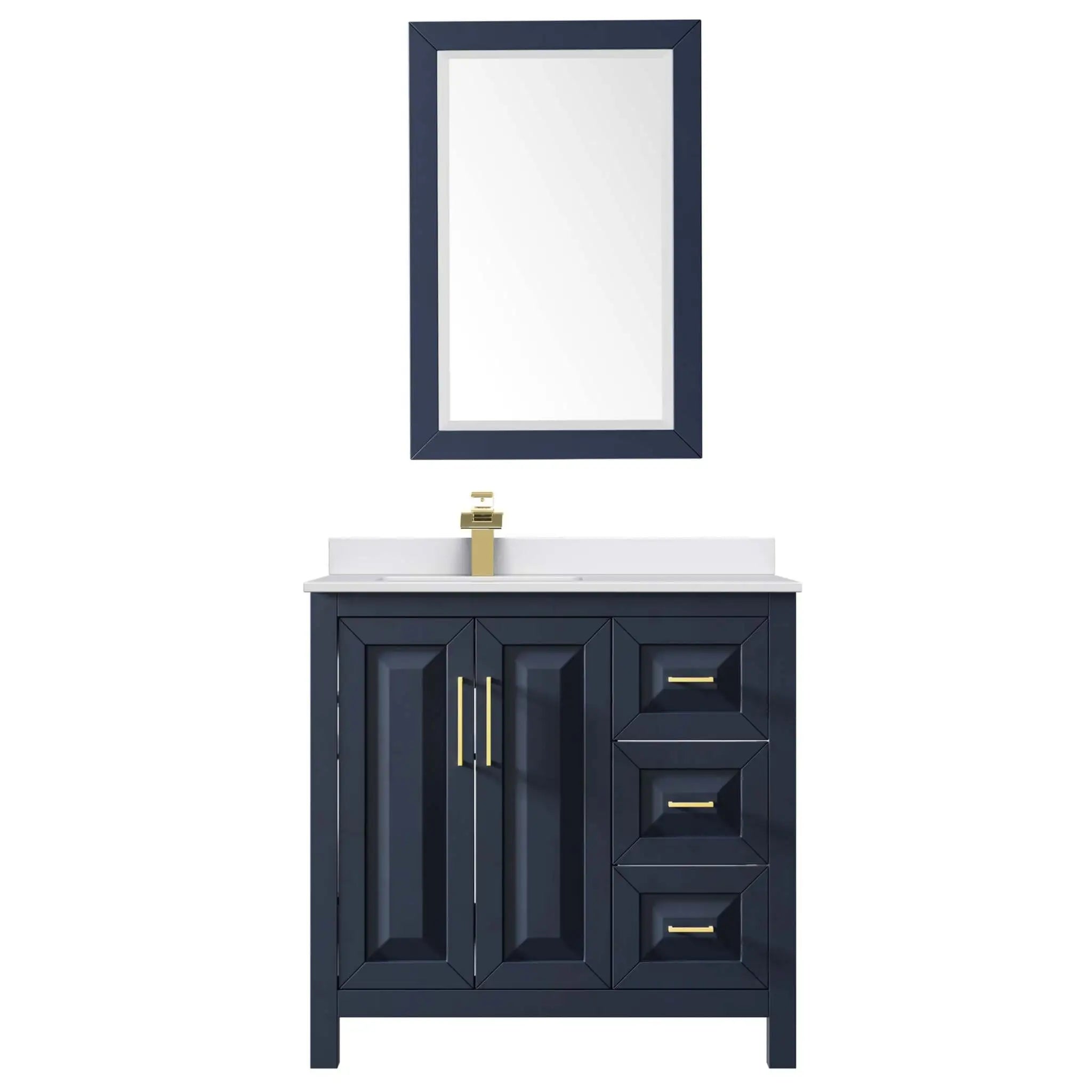 36" Daria Single Bathroom Vanity in Dark Blue with Brushed Gold Trim & 24" Mirror by Wyndham