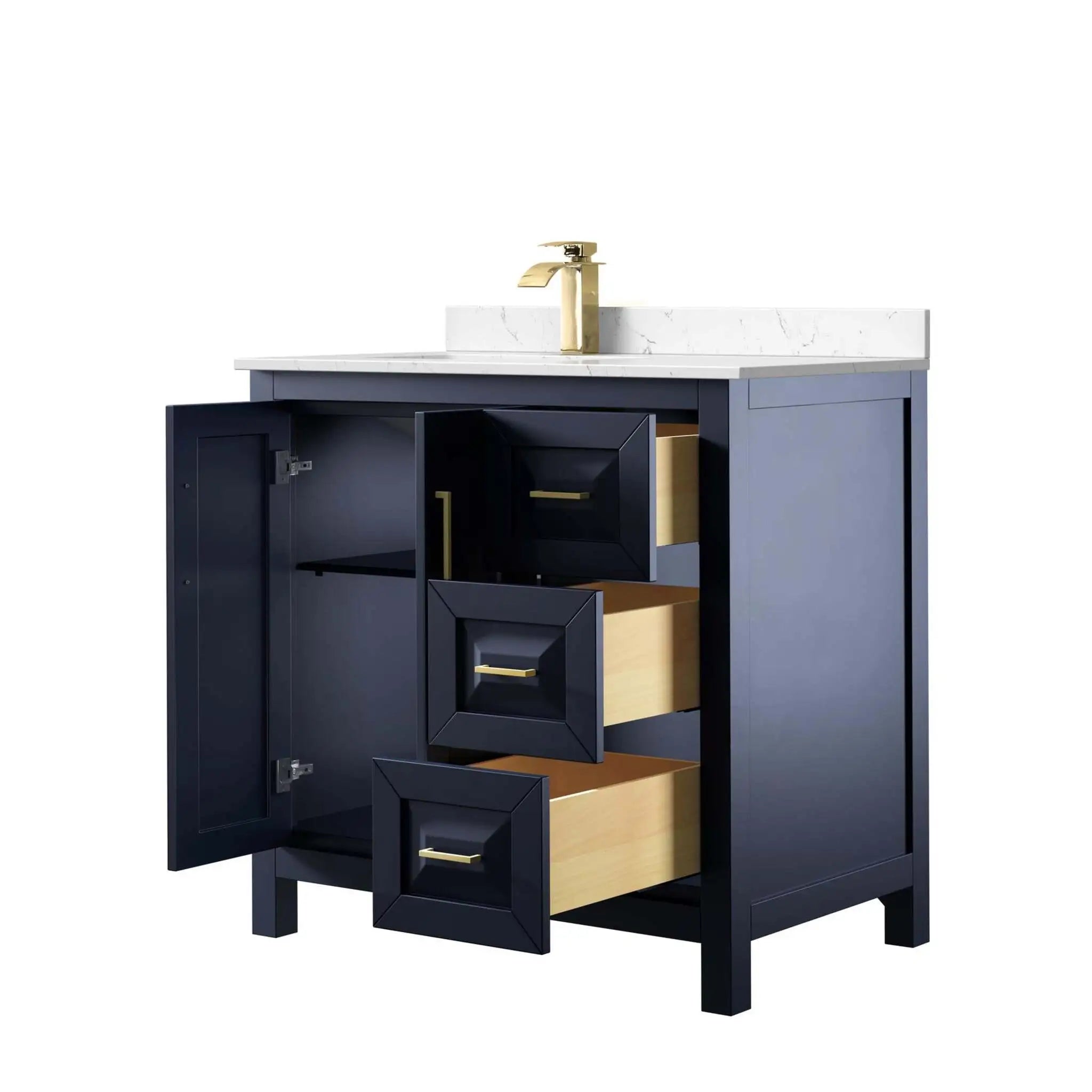 36" Daria Single Bathroom Vanity in Dark Blue with Brushed Gold Trim by Wyndham