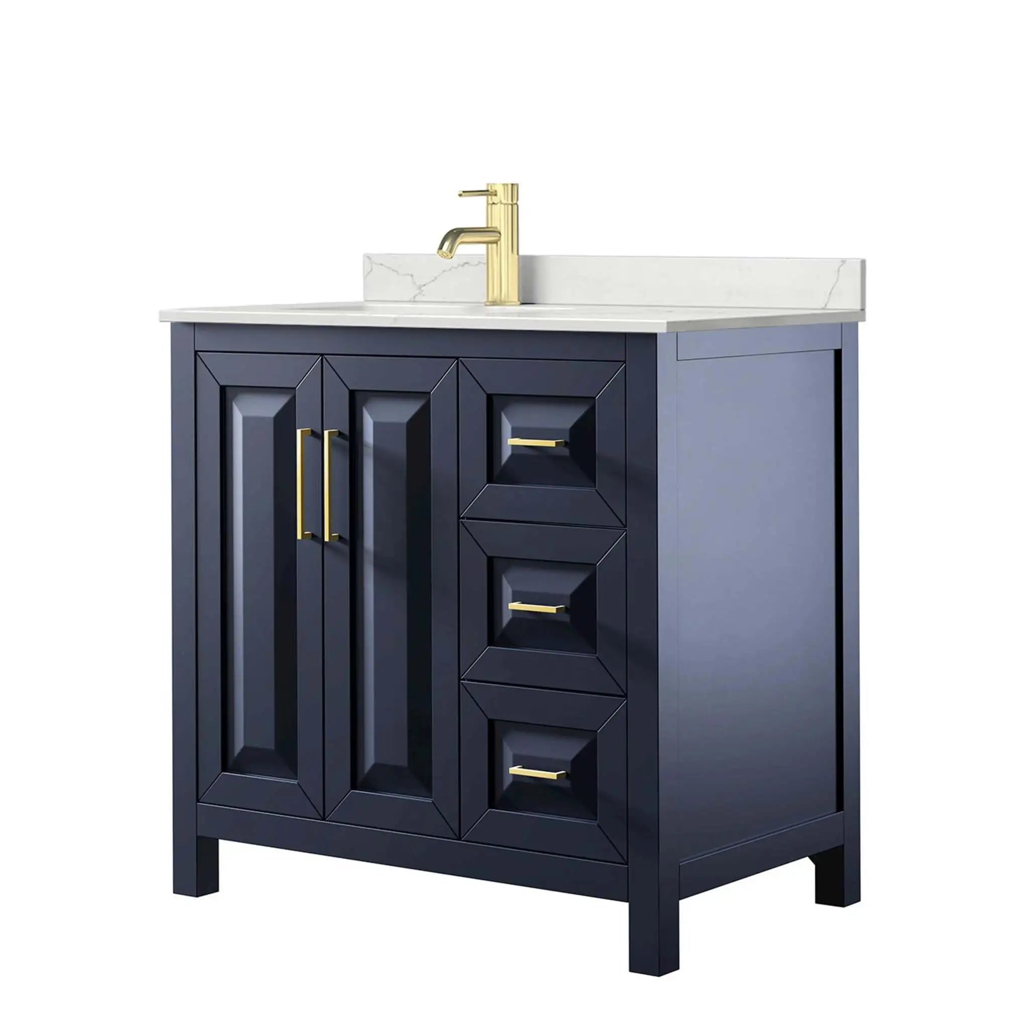 36" Daria Single Bathroom Vanity in Dark Blue with Brushed Gold Trim by Wyndham