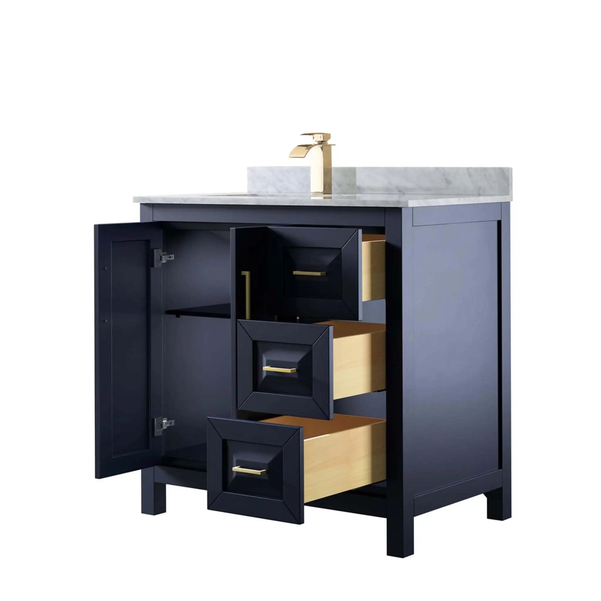 36" Daria Single Bathroom Vanity in Dark Blue with Brushed Gold Trim by Wyndham